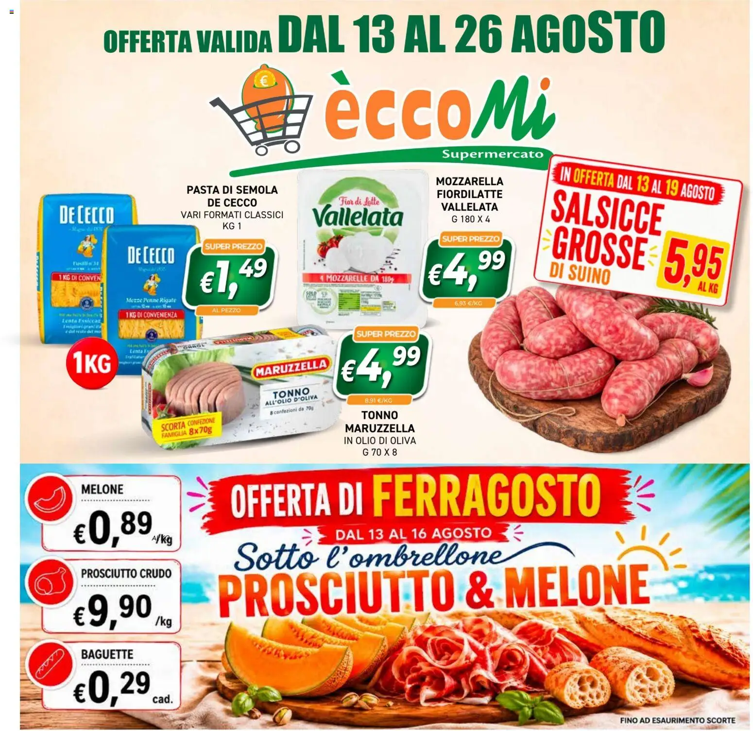 Volantino Coal del 13/08/2026 | Pagina: 1 | Prodotti: De Cecco, Baguette, Suino, Semola