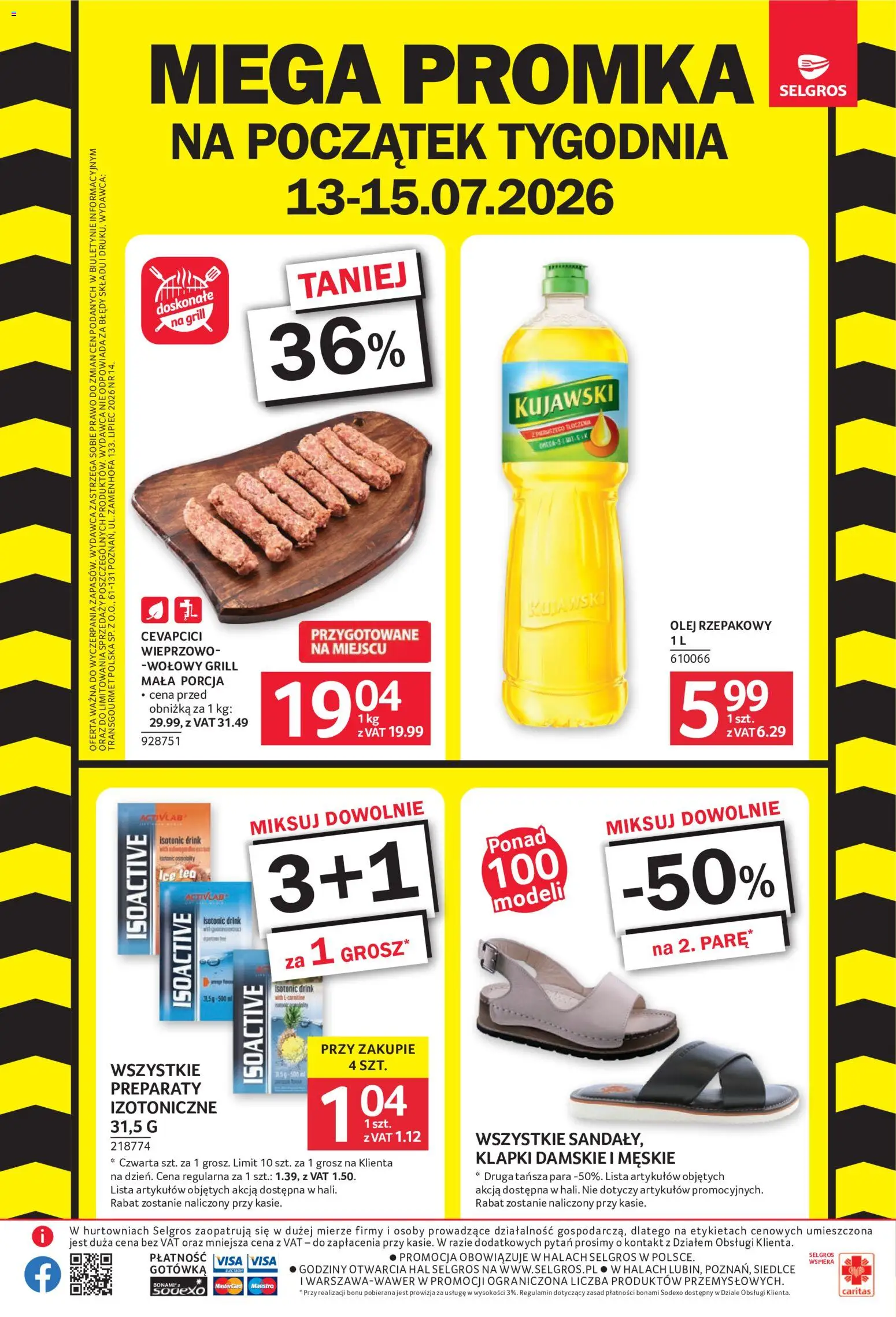 Selgros cash&carry gazetka - Mega Promka od 13.07.2026 | Strona: 1 | Produkty: Olej rzepakowy, Klapki, Klapki damskie, Olej