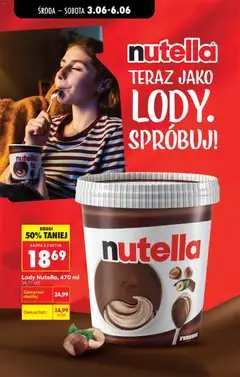 Pogląd oferty "Lody Nutella, 470 ml, A large tub of Nutella-flavored ice cream." - ważna od 03.06.2026 | Strona: 52 | Produkty: Nutella, Lody