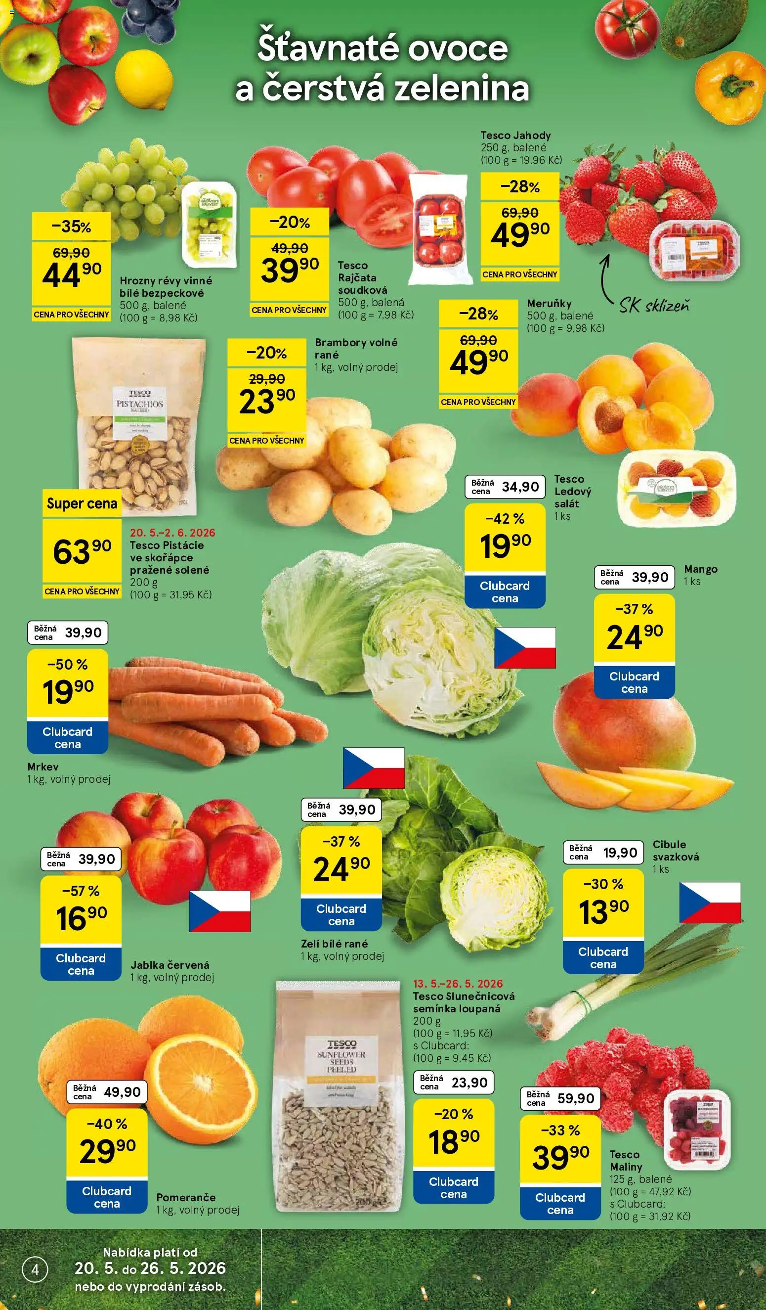 Tesco leták - Hypermarket od 20.05.2026 | Strana: 4 | Produkty: Ovoce, Mango, Pomeranče, Cibule
