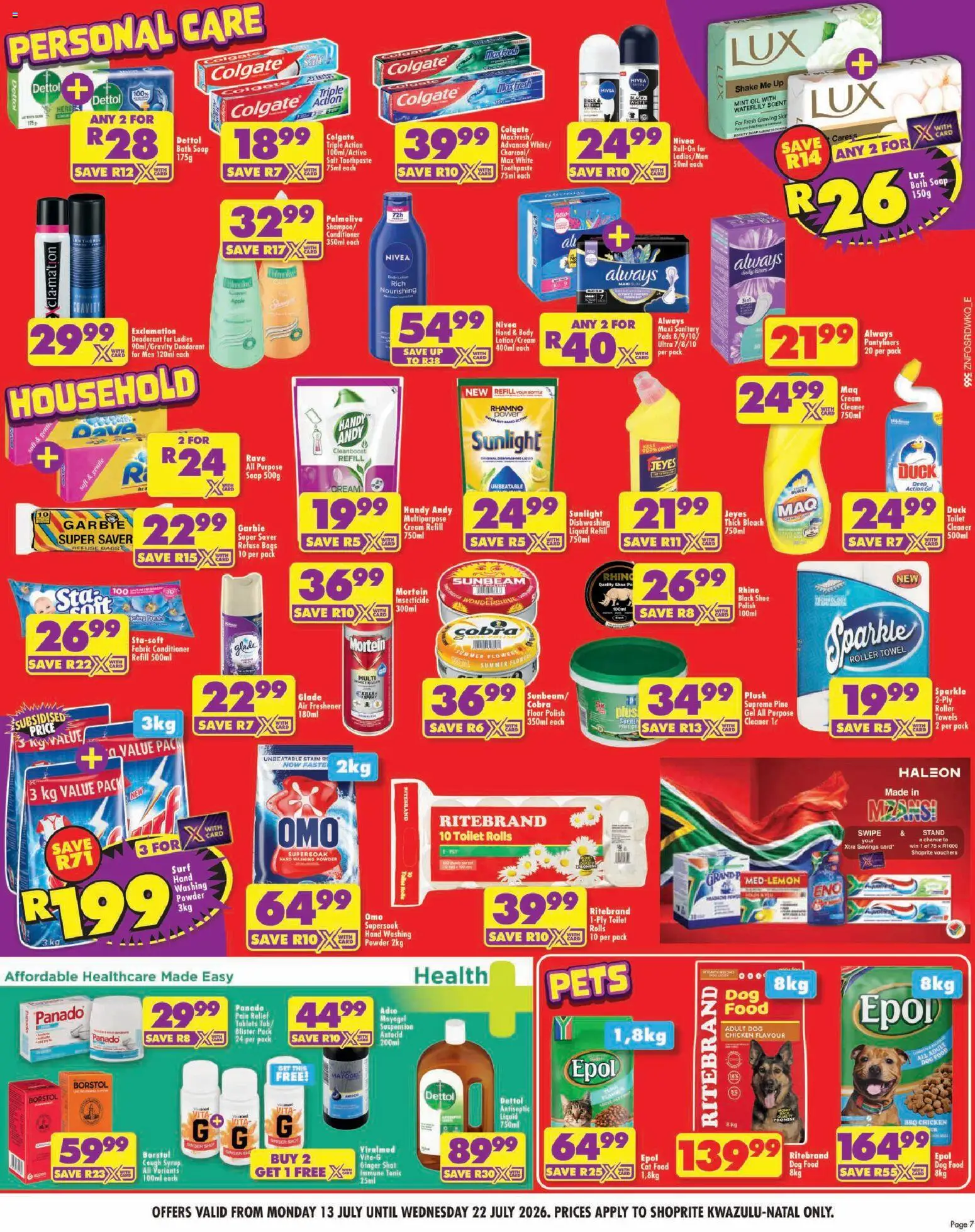 New Shoprite catalogue – valid from 13/07/2026 | Page: 7 | Products: Tonic, Oil, Powder, Roller towel