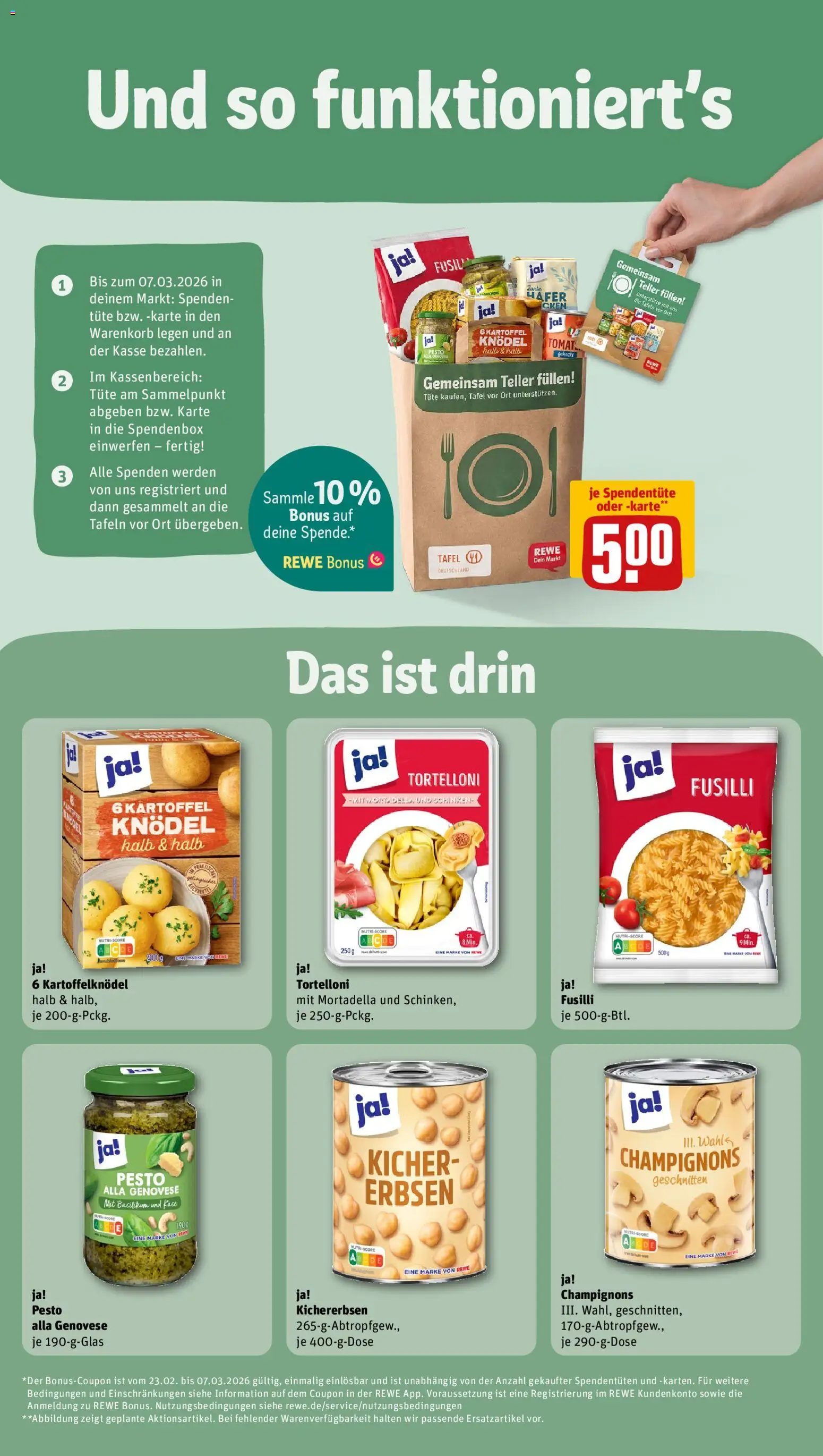 Rewe Prospekt 	 – gültig ab 23.02.2026 | Seite: 5 | Produkte: Käse, Pasta, Schinken, Erbsen