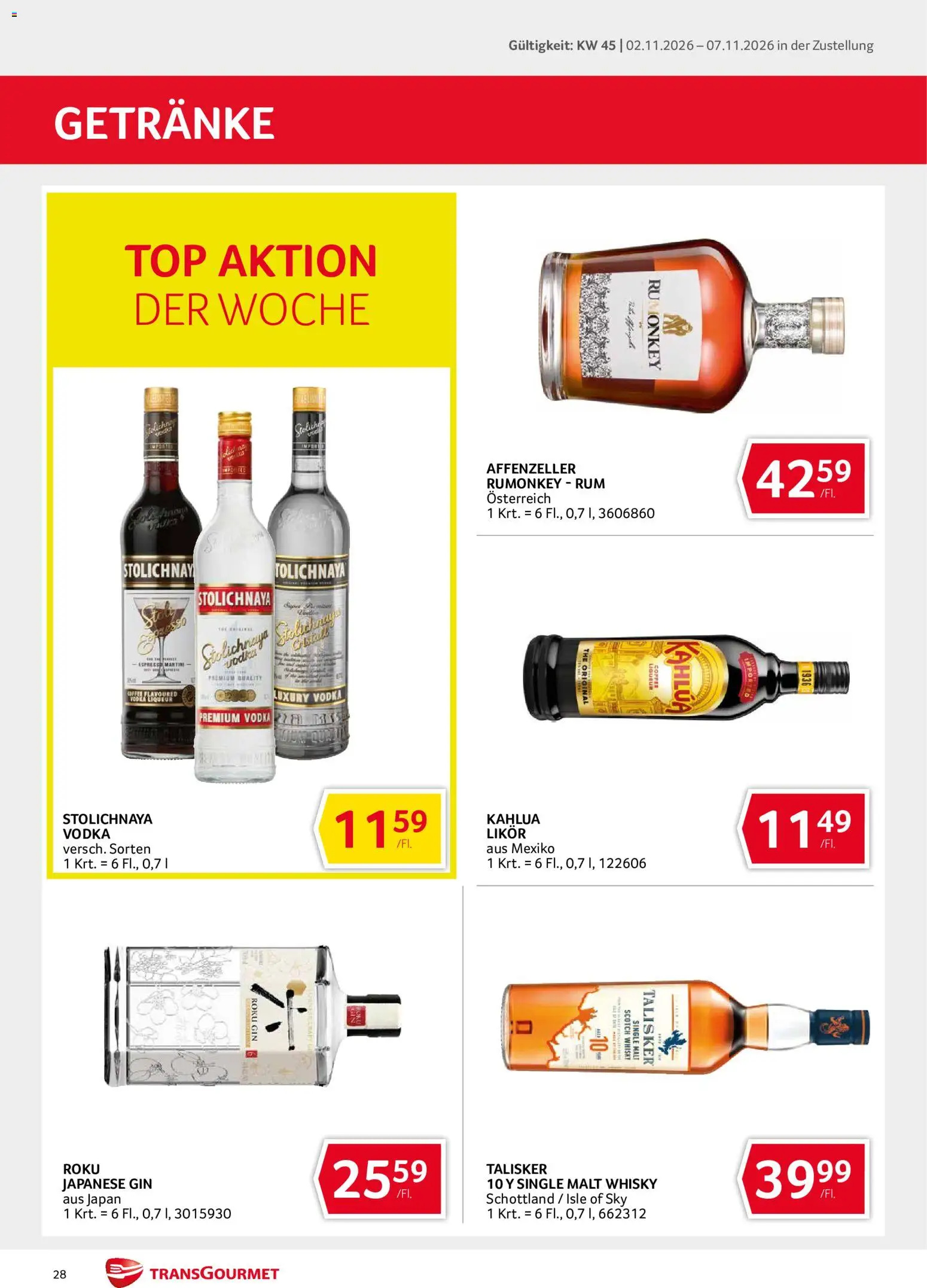 Transgourmet Flugblatt gültig ab 02.11.2026 | Seite: 28 | Produkte: Gin, Getränke