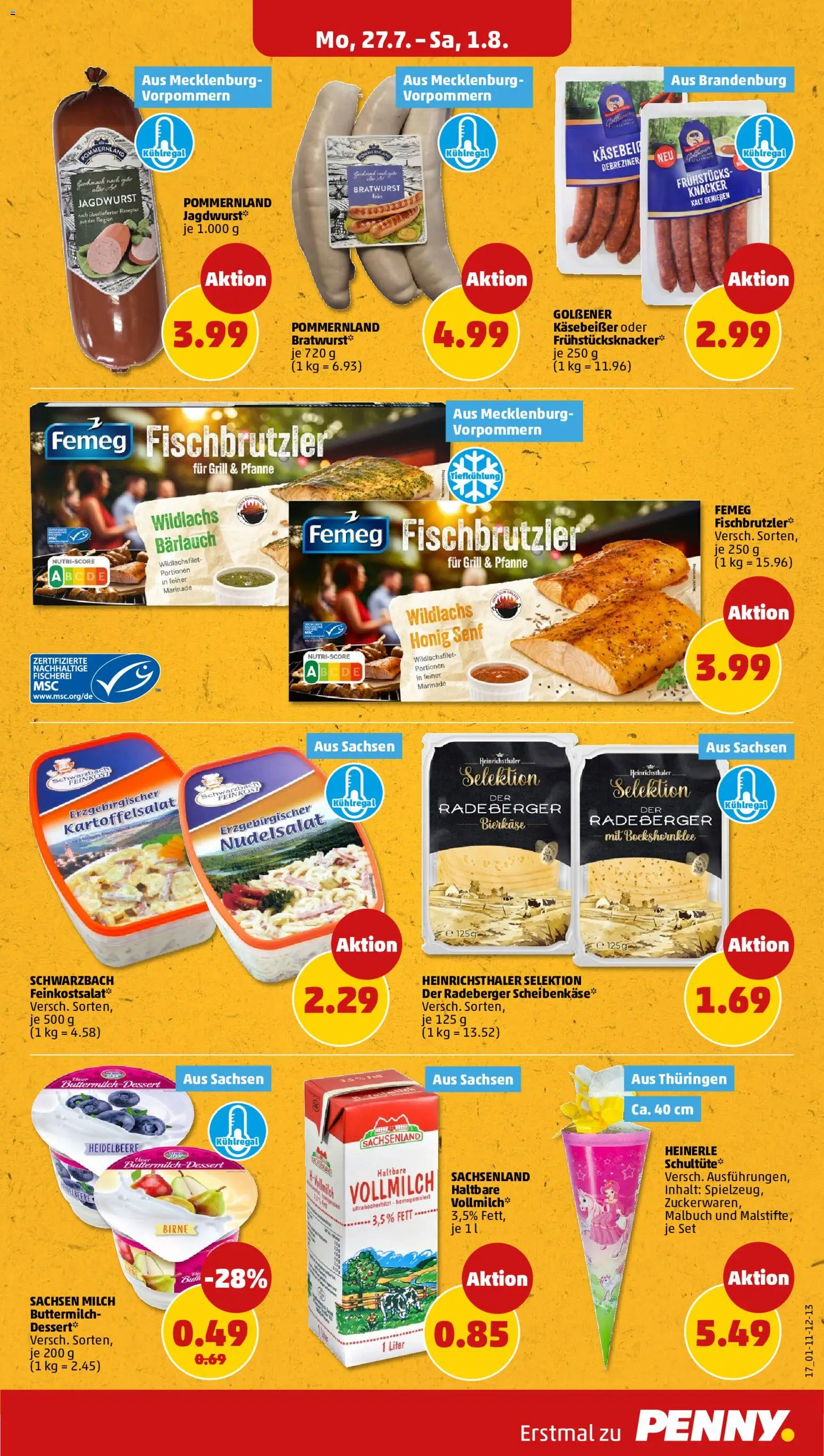 Penny Prospekt – gültig ab 27.07.2026 | Seite: 19 | Produkte: Buttermilch, Milch, Bratwurst, Birne