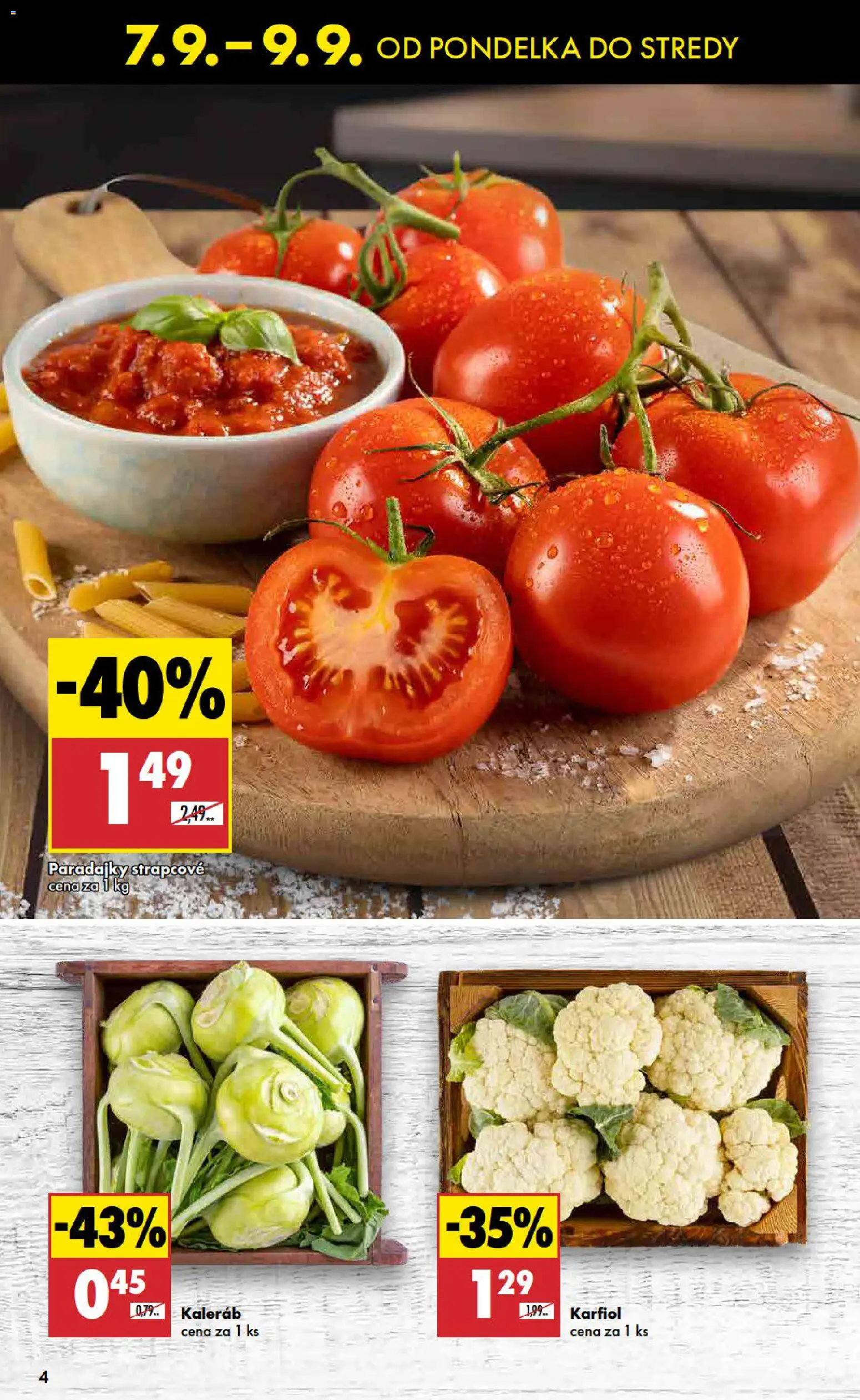 Nové Biedronka akcie – leták je platný od 07.09.2026 | Strana: 4 | Produkty: Paradajky, Karfiol, Kaleráb
