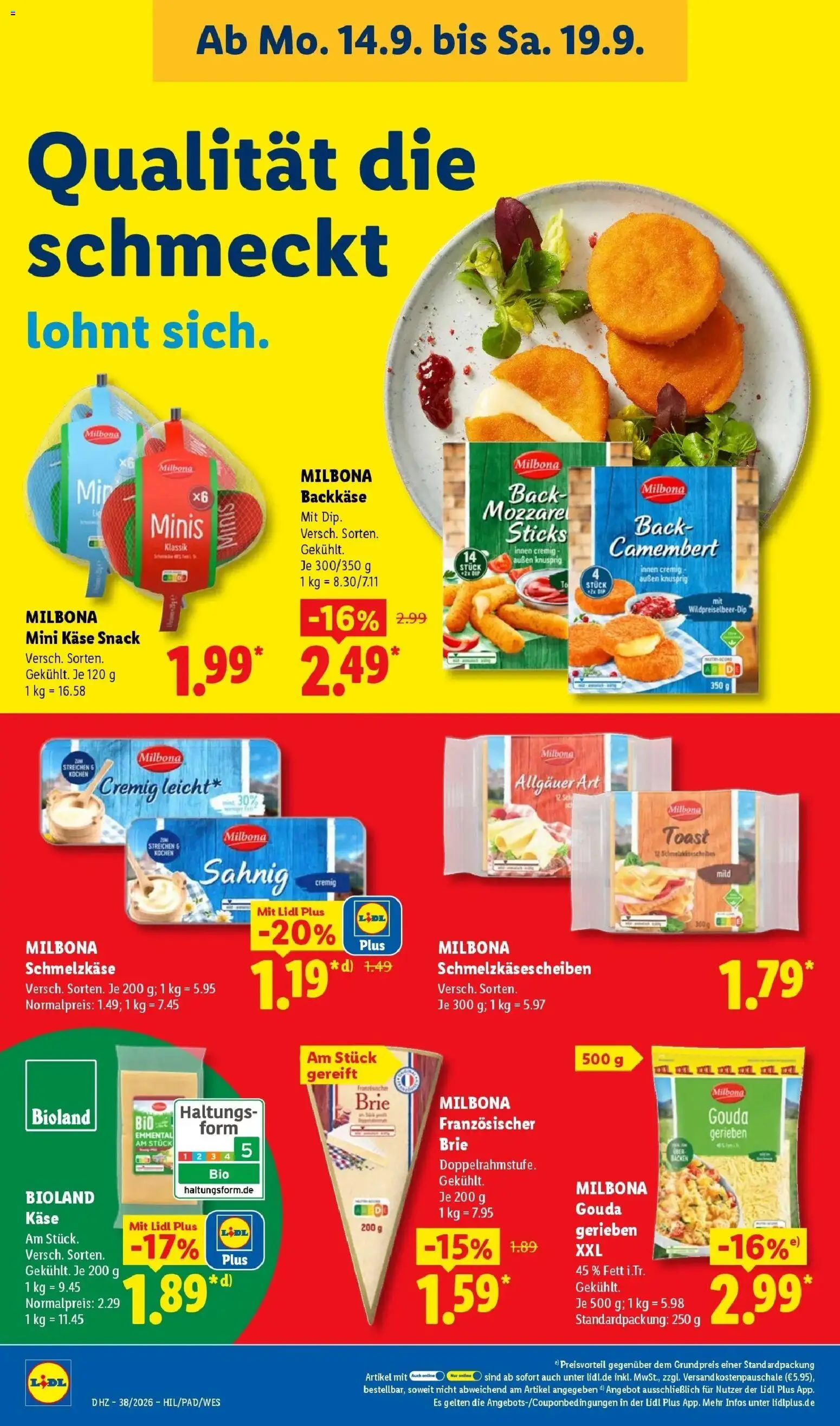 Lidl Prospekt Bad Rothenfelde – gültig ab 14.09.2026 | Seite: 20 | Produkte: Toast, Mozzarella, Gouda, Camembert