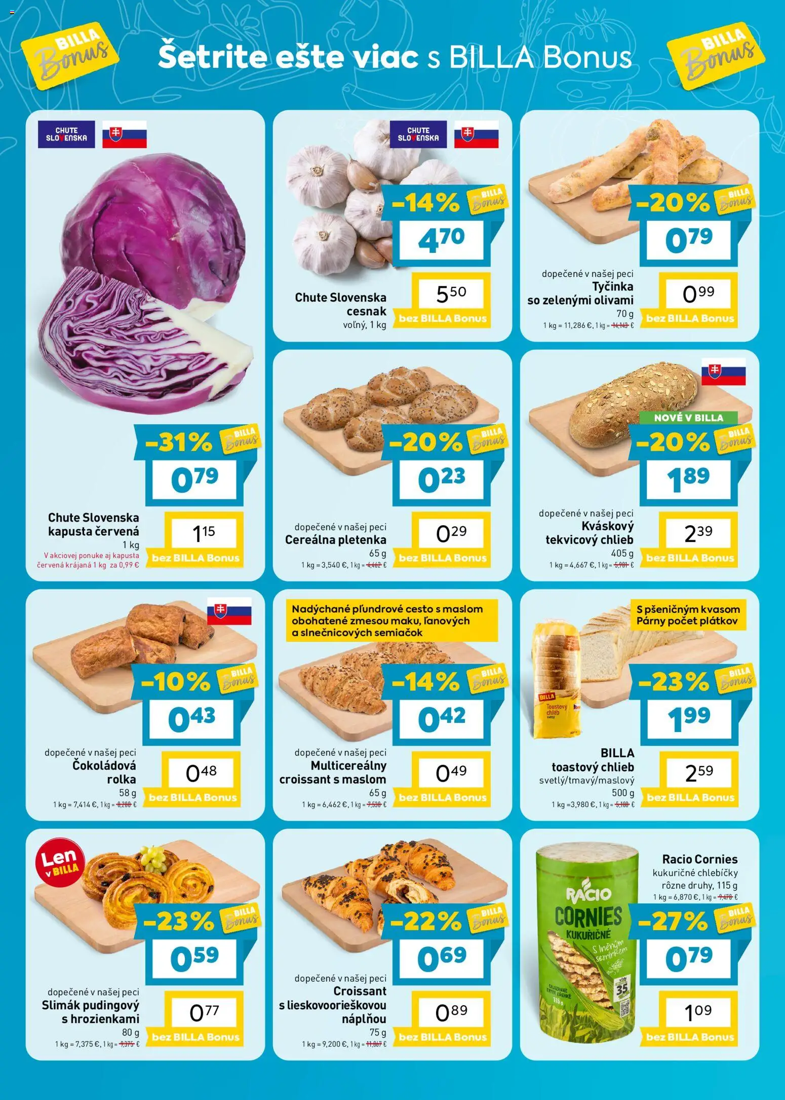 Nové Billa akcie – leták je platný od 30.09.2026 | Strana: 2 | Produkty: Kapusta, Chlieb, Croissant, Cesnak