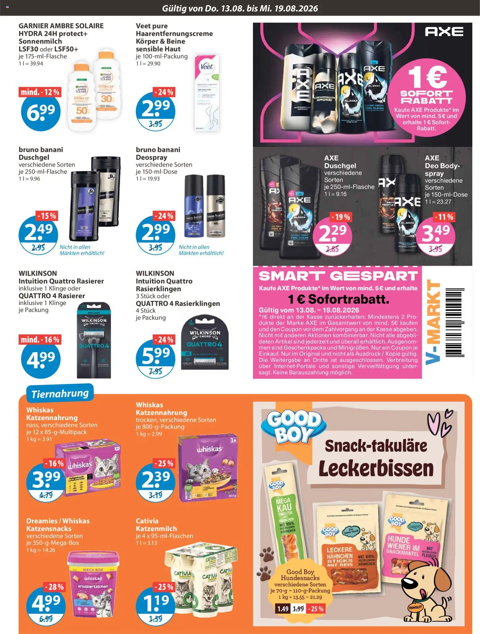 V-Markt Angebote – gültig ab 13.08.2026 | Seite: 11 | Produkte: Rasierer, Duschgel, Fleisch, Whiskas