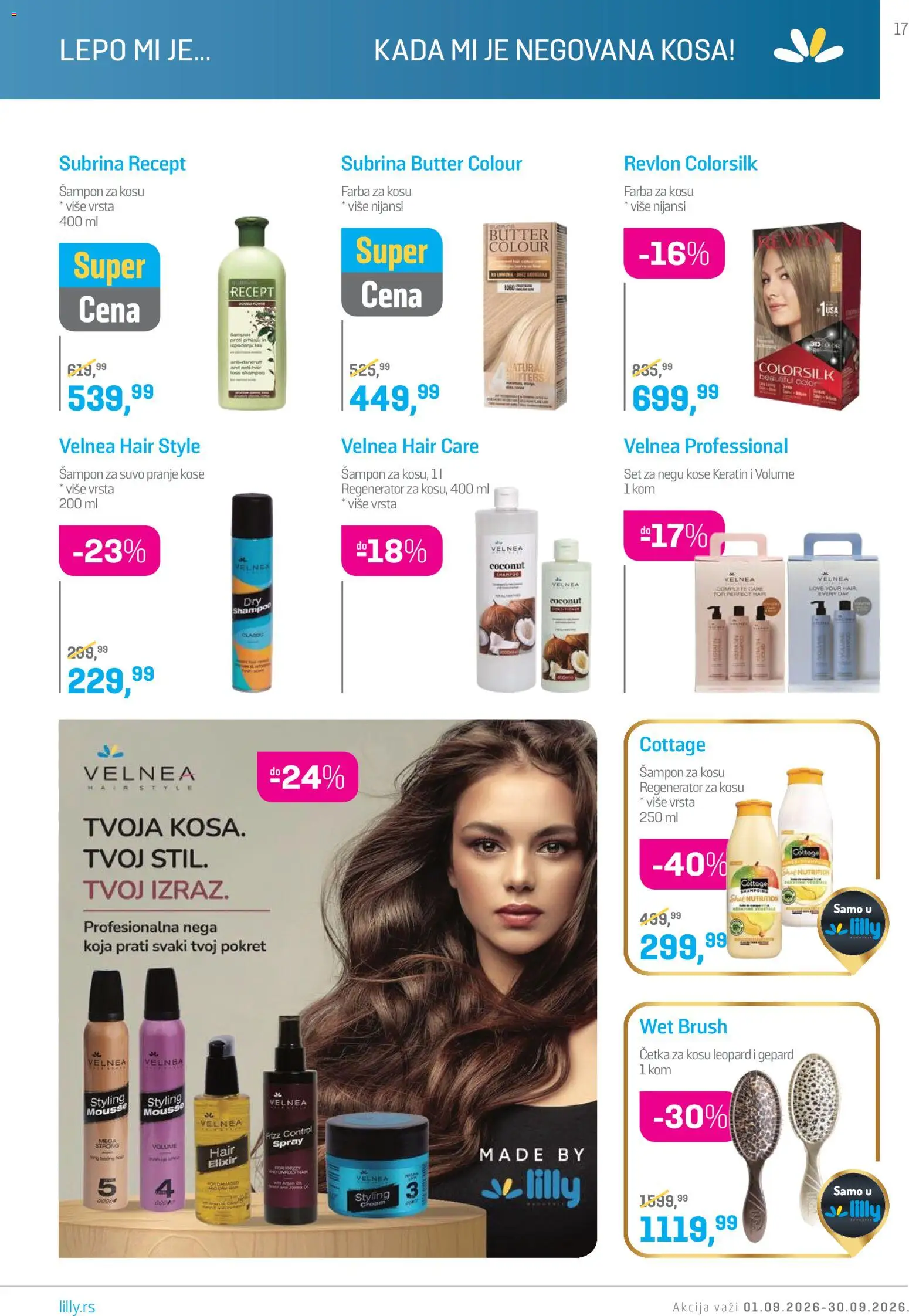 Lilly drogerie katalog - važi od 01.09.2026 | Strana: 17 | Proizvode: Cetka za kosu, Četka, Šampon, Farba za kosu