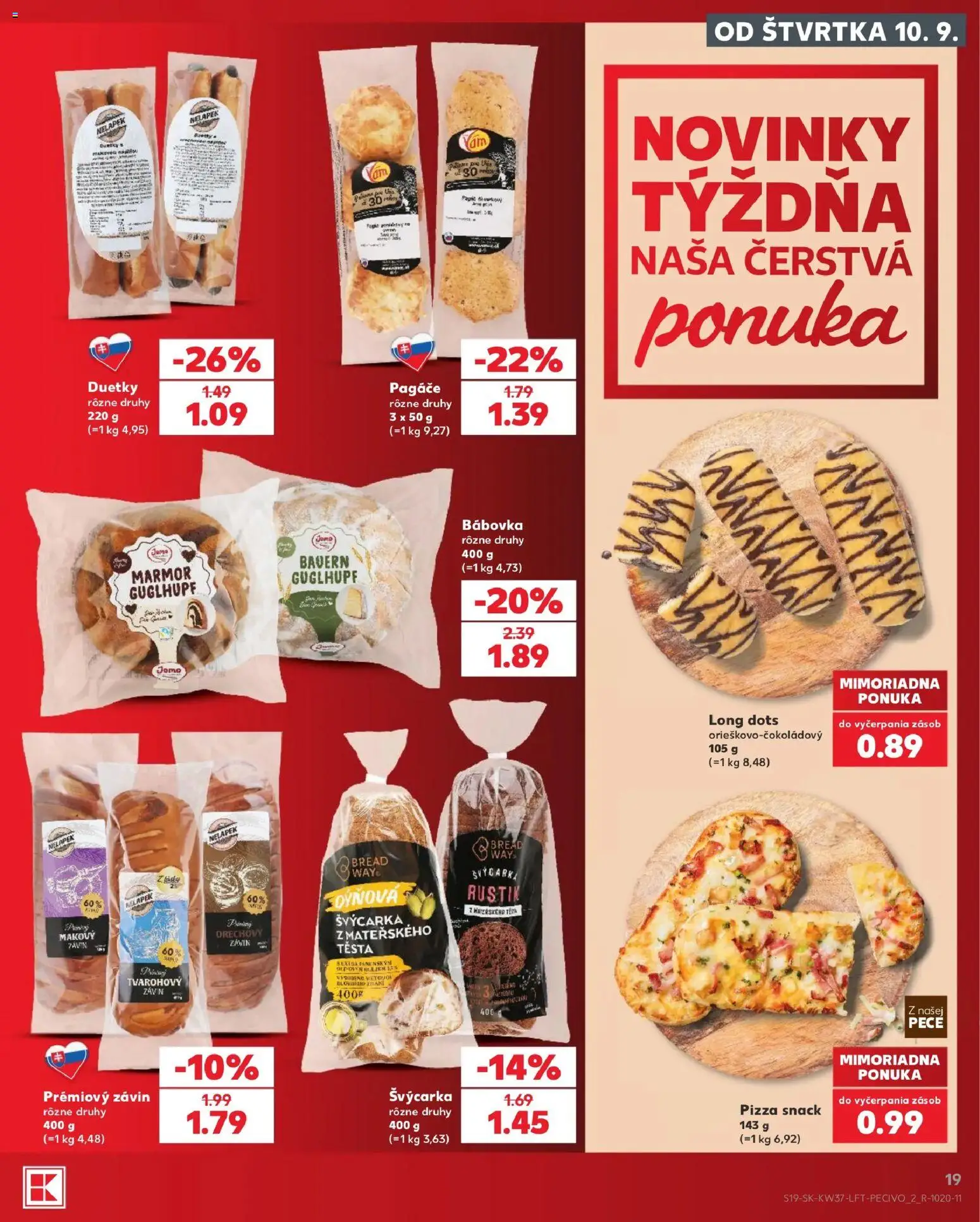 Nové Kaufland akcie – leták je platný od 10.09.2026 | Strana: 19 | Produkty: Pizza, Závin