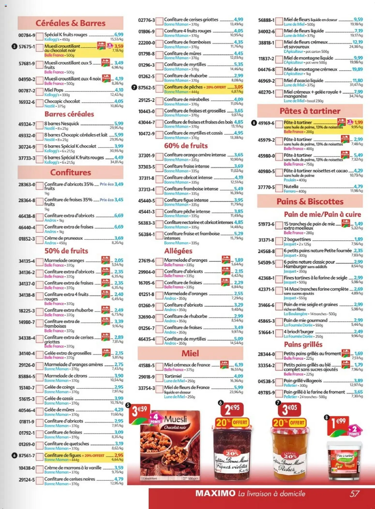{H1} | Page: 57 | Produits: Muesli, Chocapic, Marmelade, Céréales