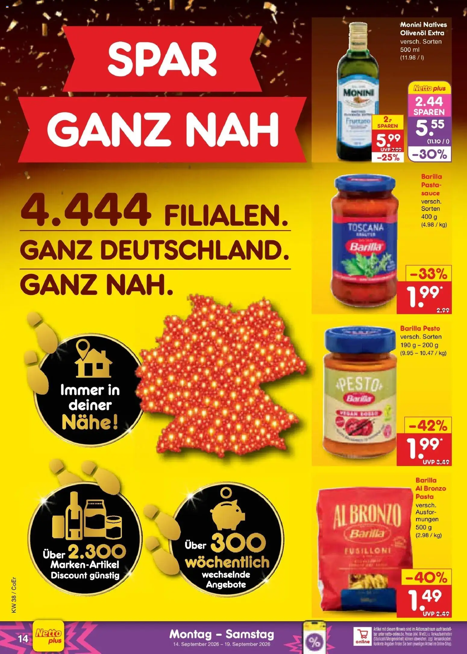 Netto Marken-Discount Prospekt Naumburg – gültig ab 14.09.2026 | Seite: 20 | Produkte: Barilla, Barilla pesto, Olivenol, Pasta