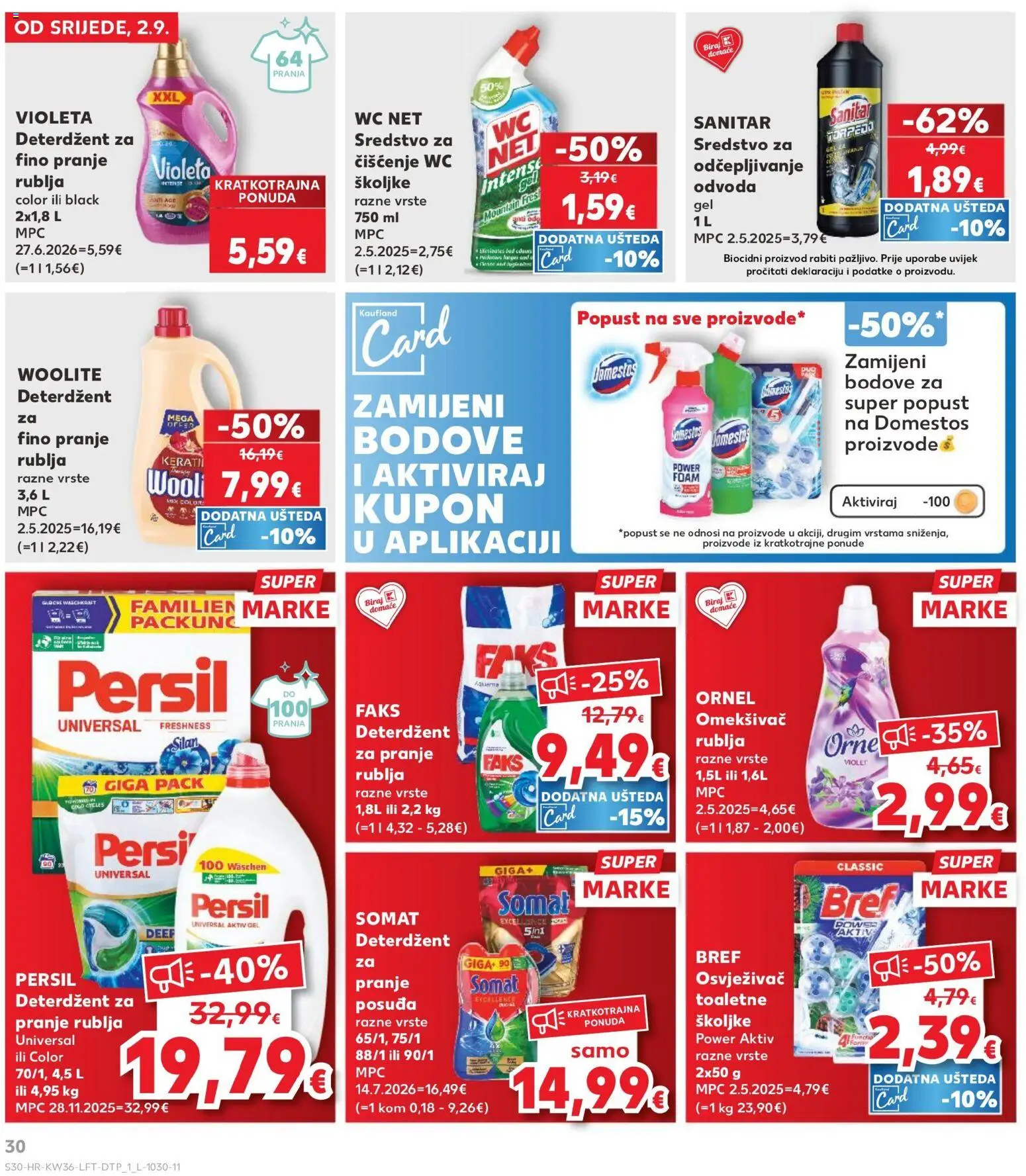 Kaufland katalog | vrijedi od 02.09.2026 | Stranica: 30 | Proizvodi: Deterdžent za pranje rublja, Omekšivač, Somat, WC Net