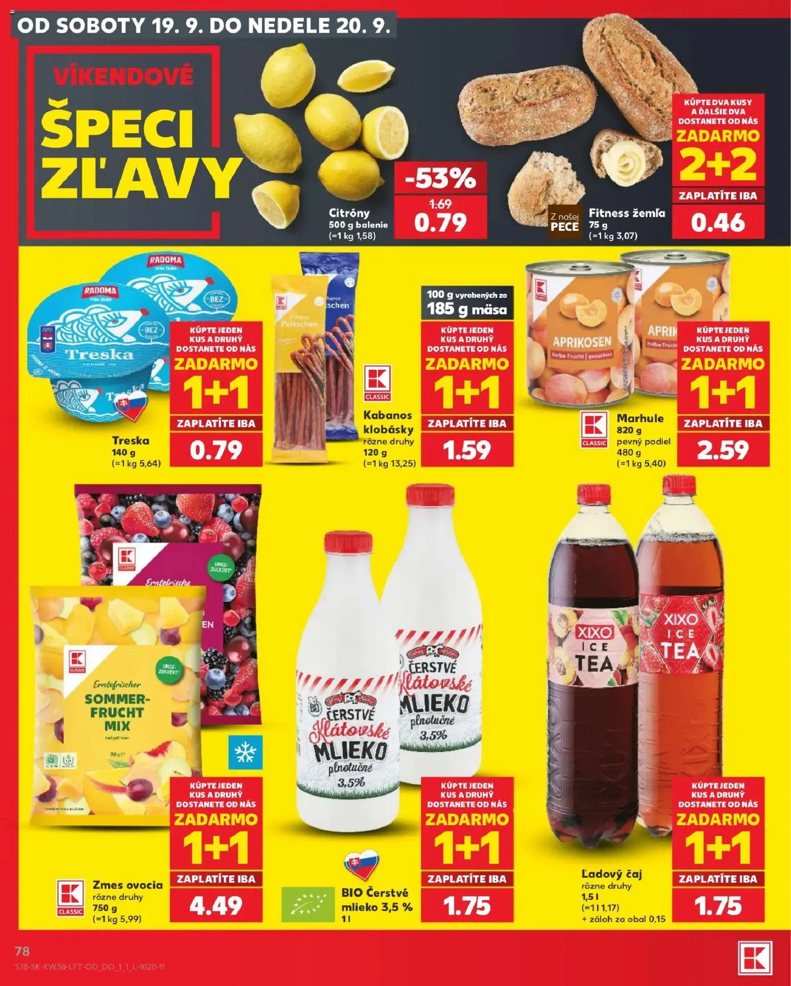 Nové Kaufland akcie – leták je platný od 17.09.2026 | Strana: 78 | Produkty: Kabanos, Citróny, Treska, Marhule