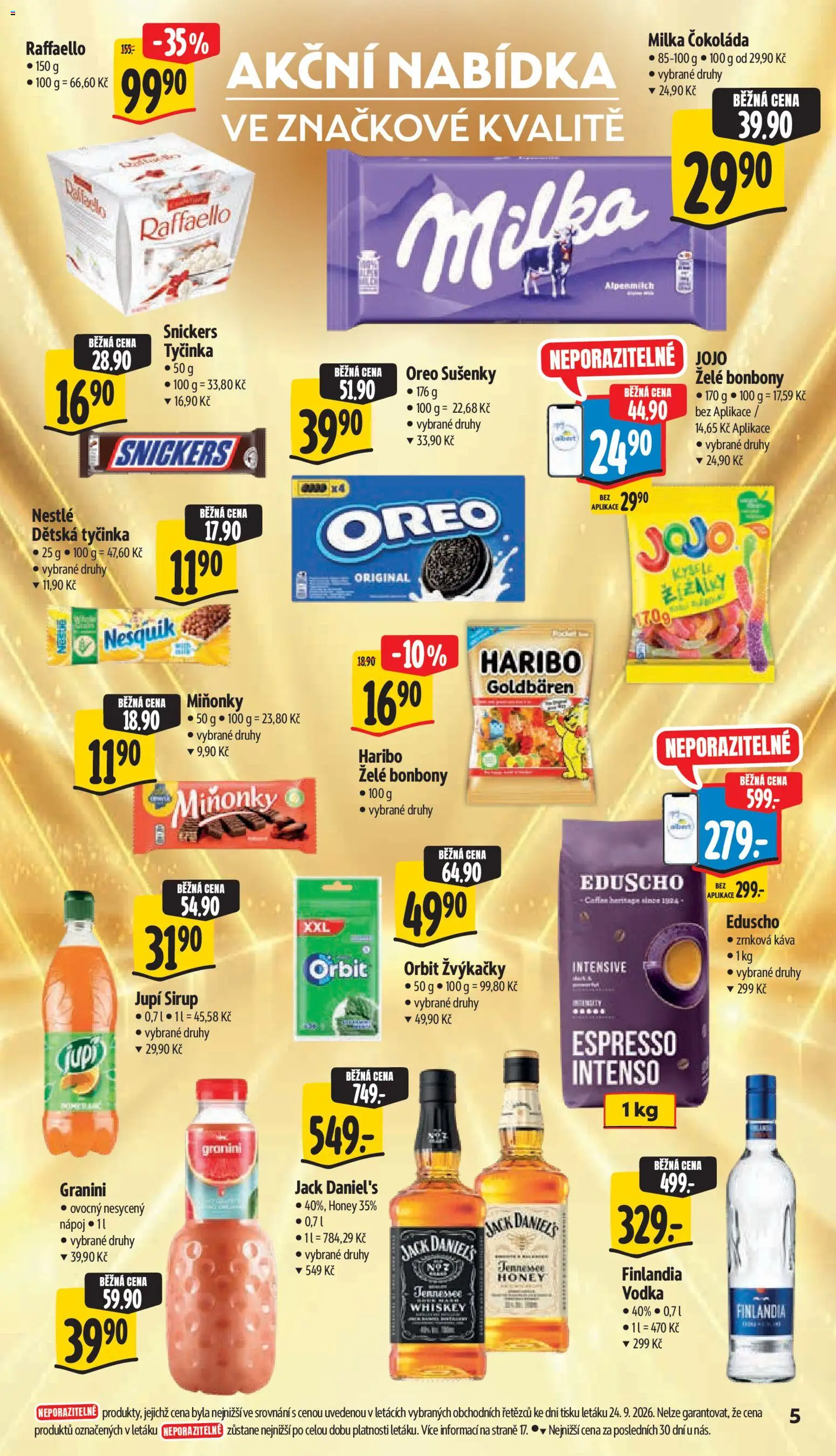 Albert leták - Supermarket Frenštát pod Radhoštěm od 30.09.2026 | Strana: 15 | Produkty: Čokoláda milka, Milka, Zrnková káva, Snickers