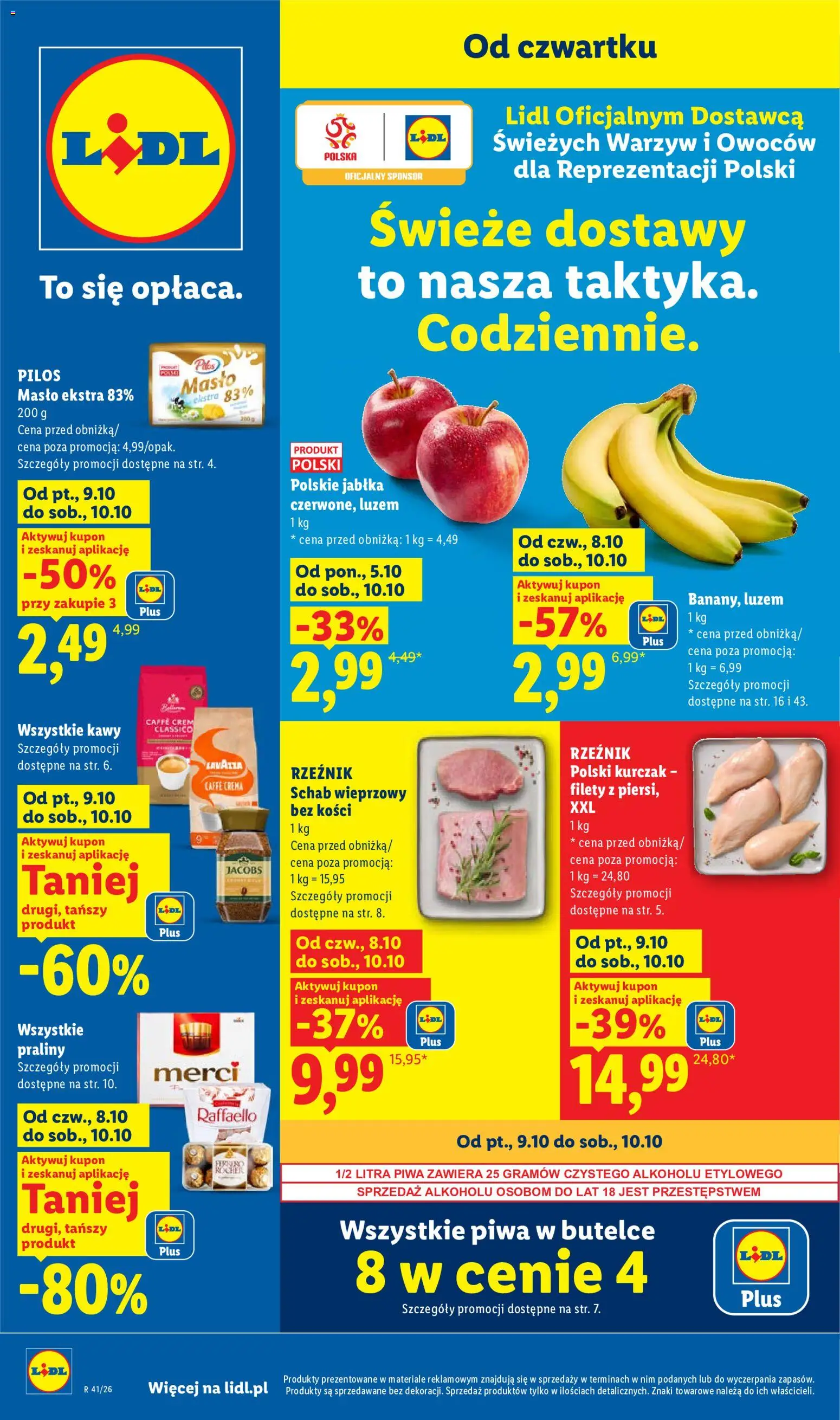 Lidl gazetka od 08.10.2026 | Strona: 1 | Produkty: Raffaello, Schab, Schab wieprzowy bez kości, Lavazza
