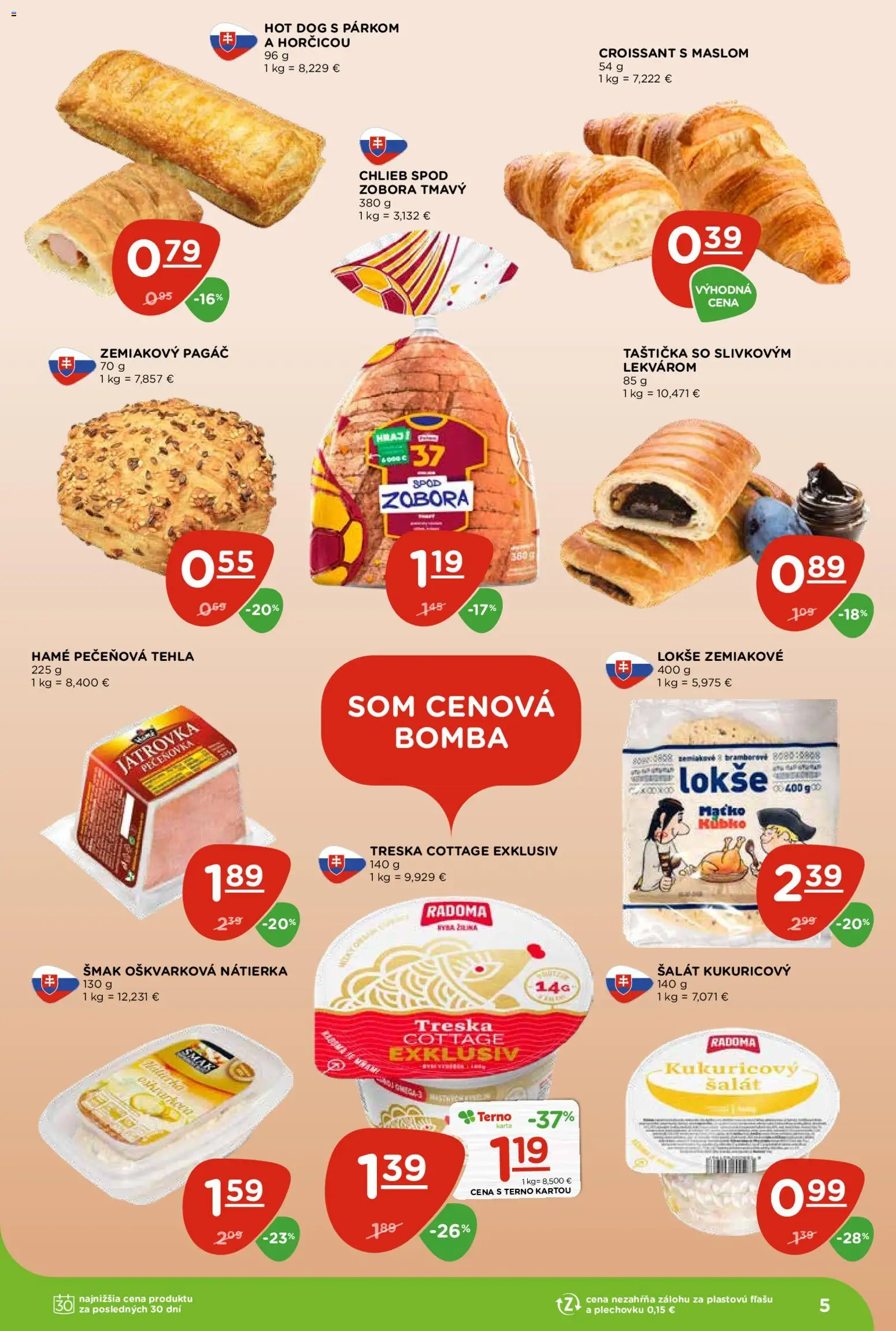 Nové Terno akcie – leták je platný od 04.06.2026 | Strana: 5 | Produkty: Chlieb, Nátierka, Šalát, Treska