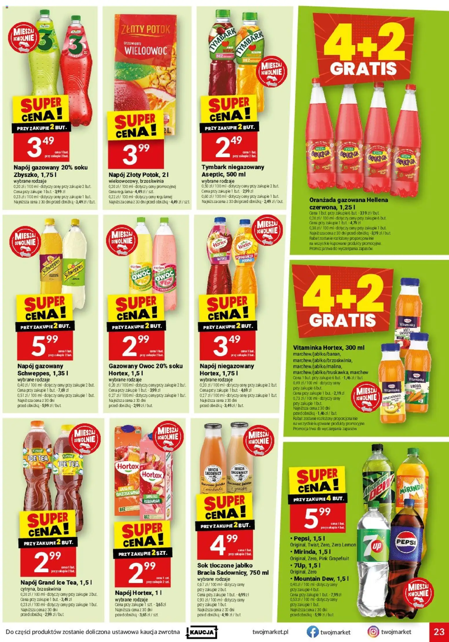 Twój Market gazetka od 23.09.2026 | Strona: 23 | Produkty: Brzoskwinia, Oranżada, Tymbark, Róż