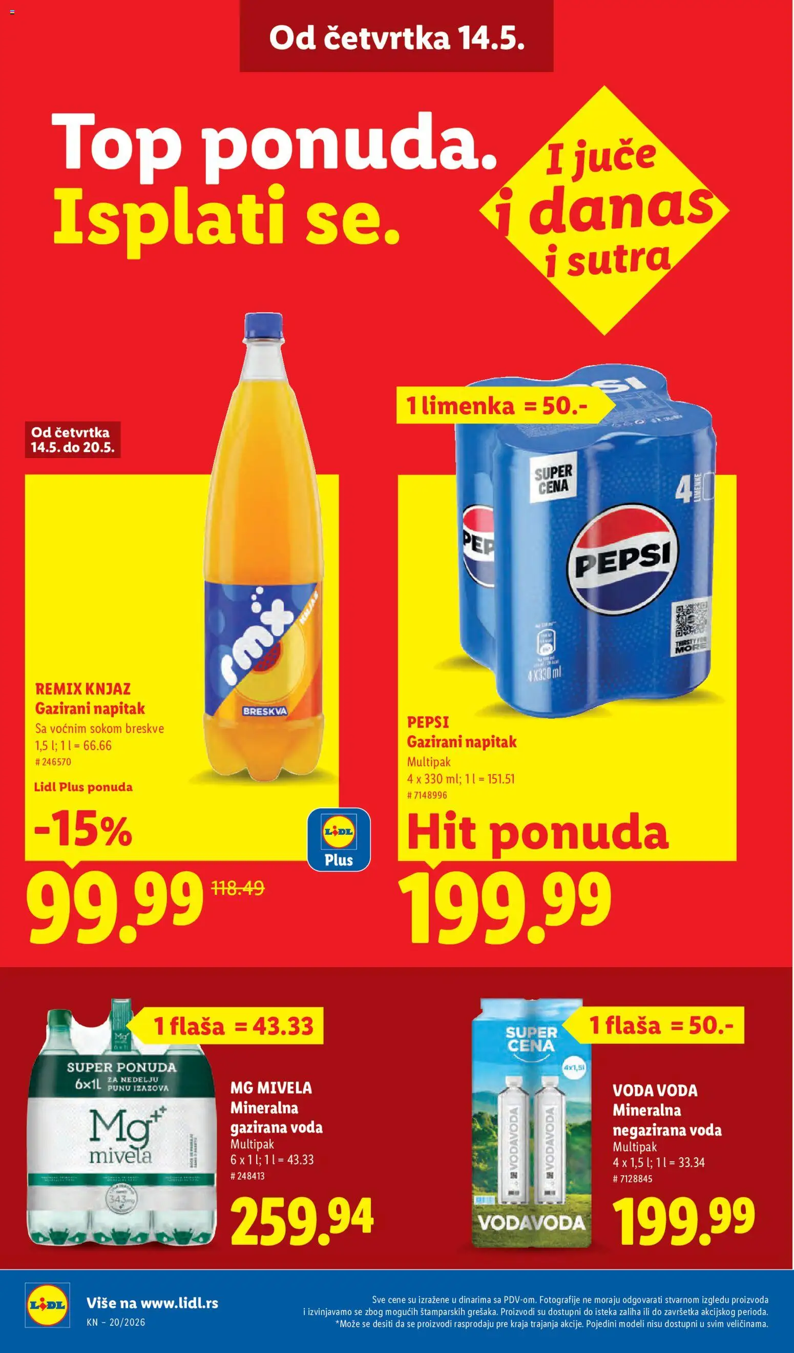 Lidl katalog - važi od 14.05.2026 | Strana: 28 | Proizvode: Negazirana voda, Voda, Breskva, Pepsi