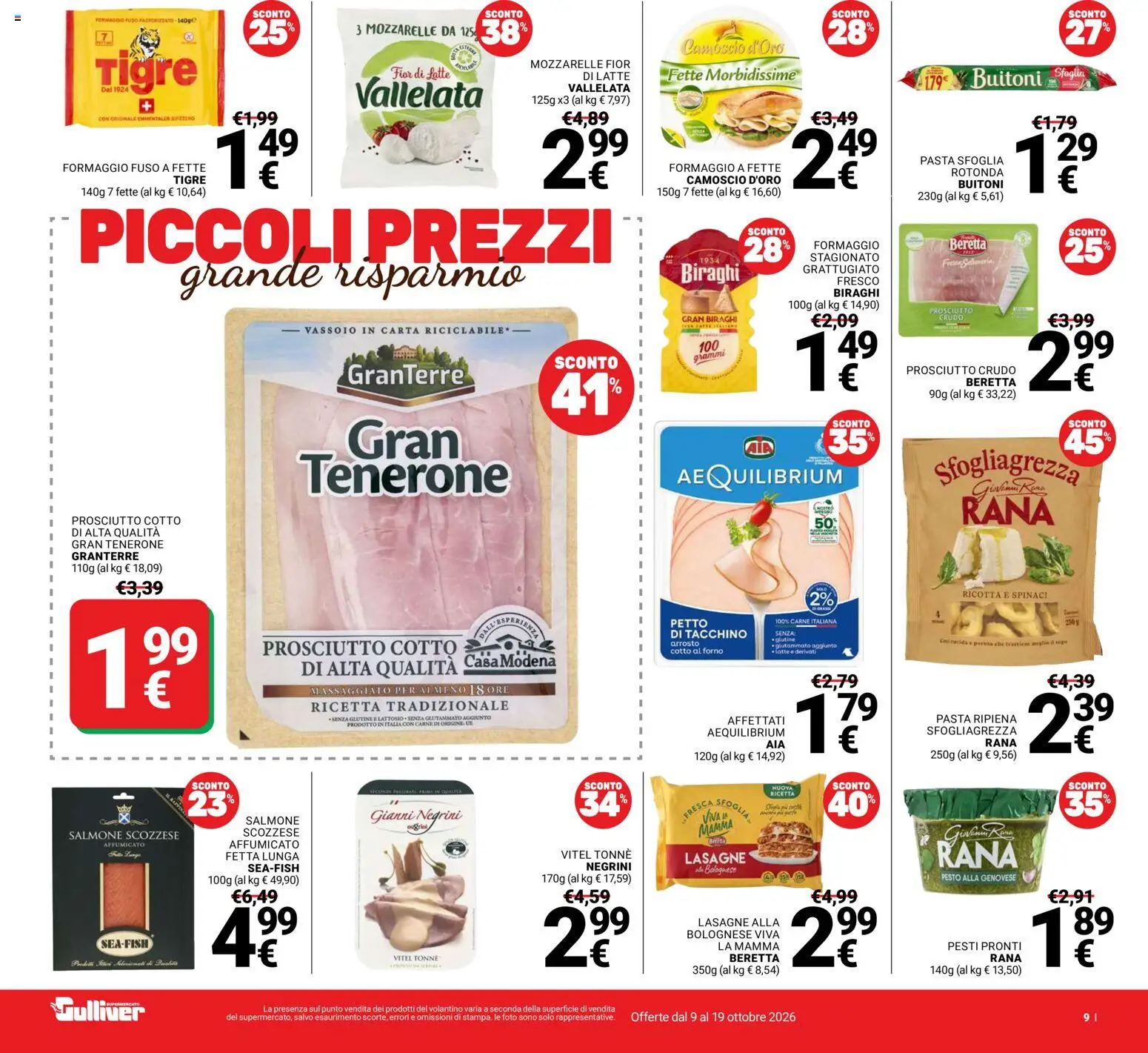 Volantino Gulliver del 09/10/2026 | Pagina: 9 | Prodotti: Pasta, Spinaci, Forno, Lasagne