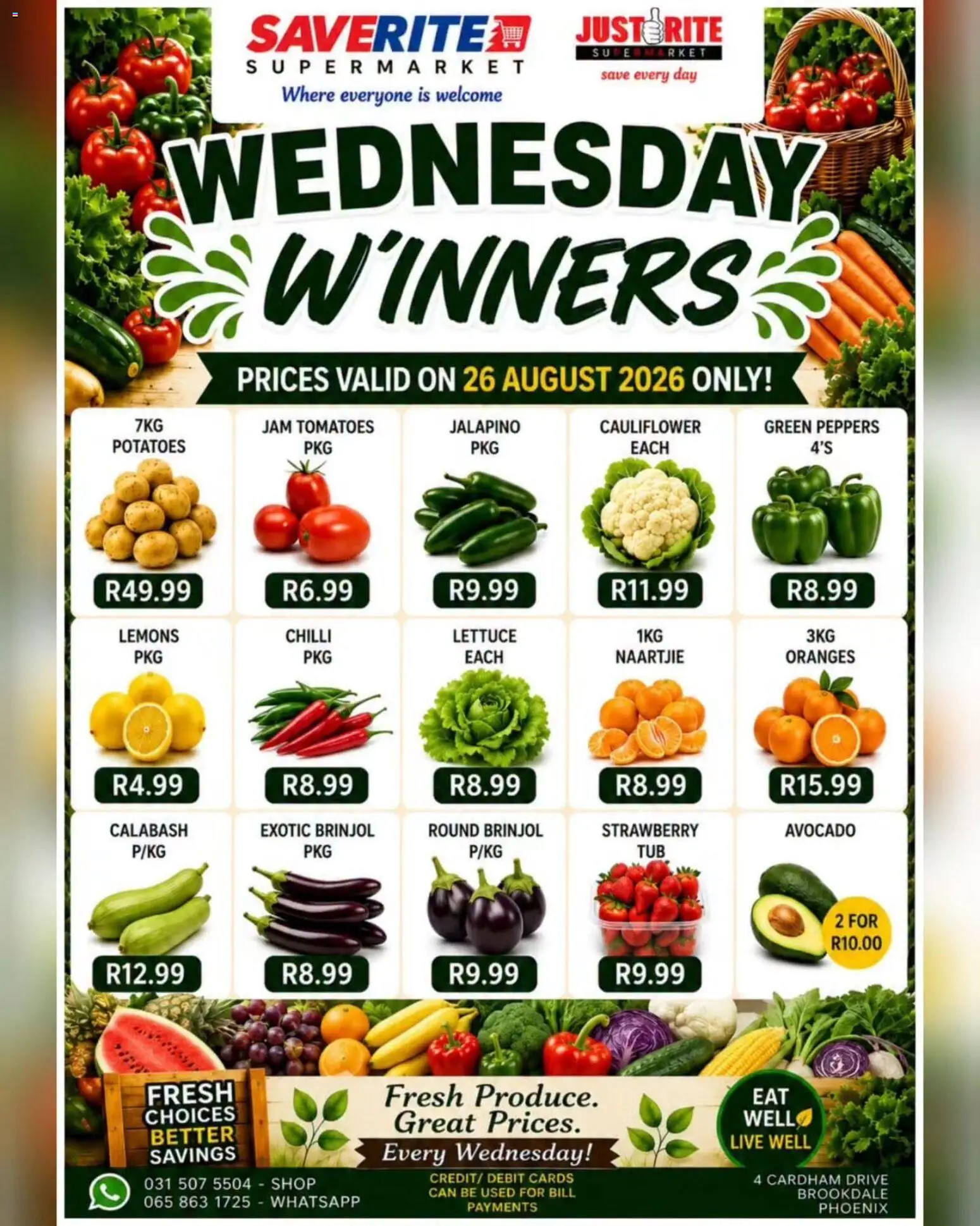 New Saverite catalogue – valid from 26/08/2026 | Page: 1 | Products: Cauliflower, Avocado, Oranges, Chilli