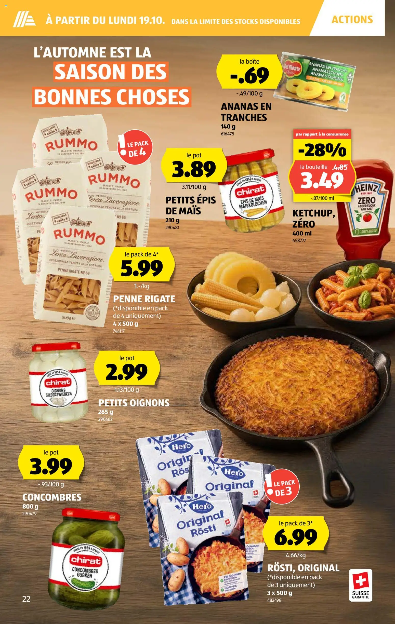 Aldi aktionen FR – gültig ab 15.10.2026 | Seite: 22 | Produkte: Ananas, Pasta, Ketchup, Gurken