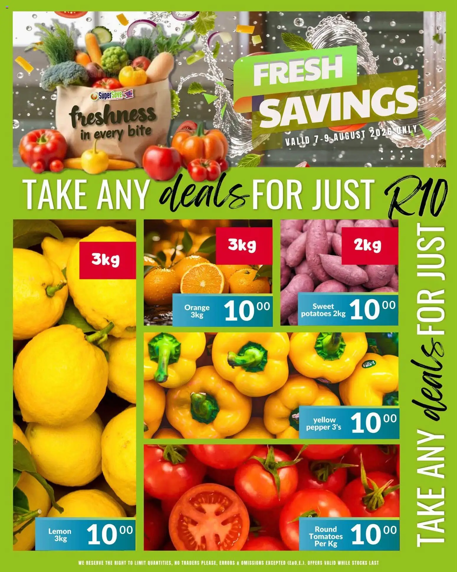 New Super Save catalogue – valid from 07/08/2026 | Page: 3 | Products: Tomatoes, Potatoes, Pepper, Lemon