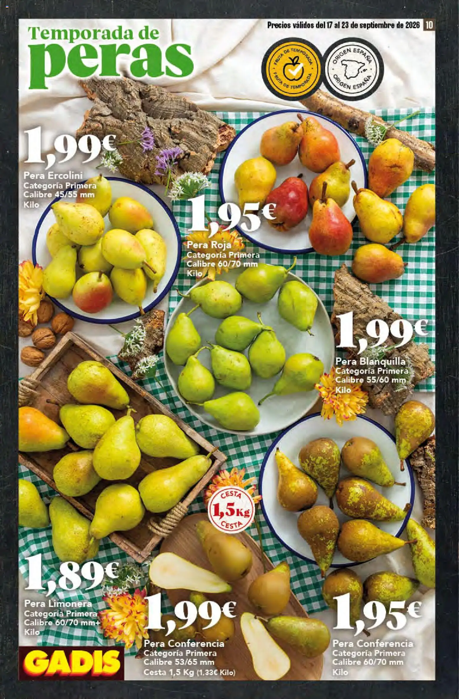 Gadis folleto │ válido desde el 17/09/2026 | Página: 10 | Productos: Fruta, Peras, Cesta