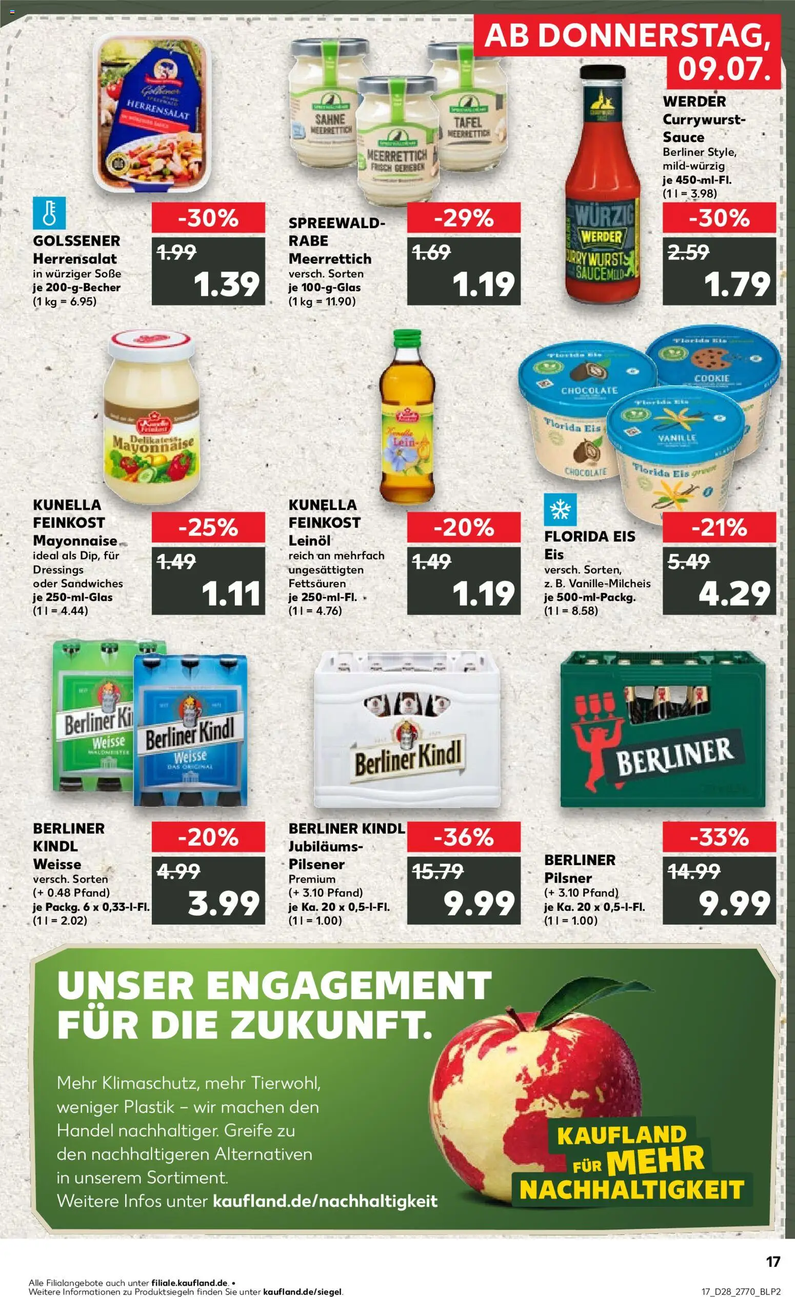 Kaufland Prospekt – gültig ab 09.07.2026 | Seite: 17 | Produkte: Berliner, Leinöl, Sahne, Eis