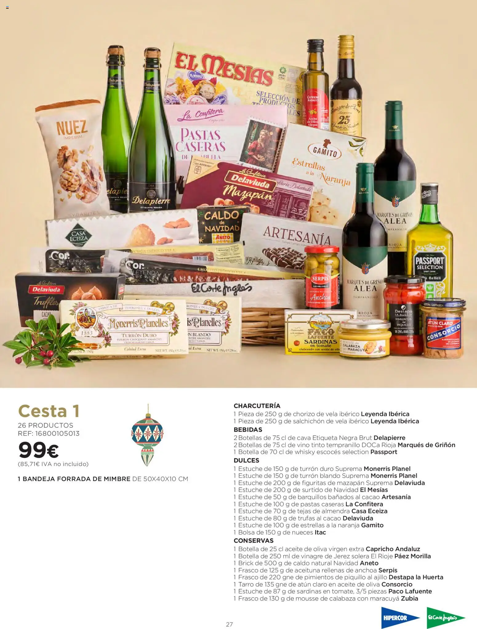 El Corte Inglés Cestas Navidad 2026 │ válido desde el 08/10/2026 | Página: 27 | Productos: Aceite de oliva, Bolsa, Bandeja, Whisky escocés