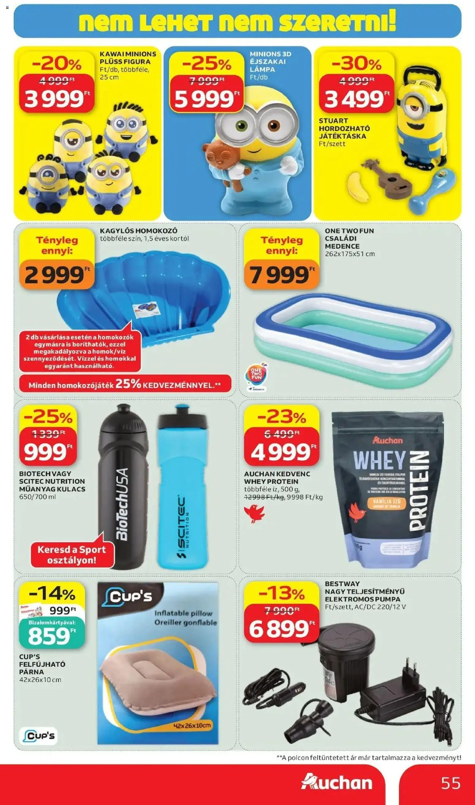Auchan akciós ujság - amely érvényes a következő dátumtól: 2026.07.02. | Oldal: 55 | Termékek: Párna, Kulacs, Lámpa, Medence