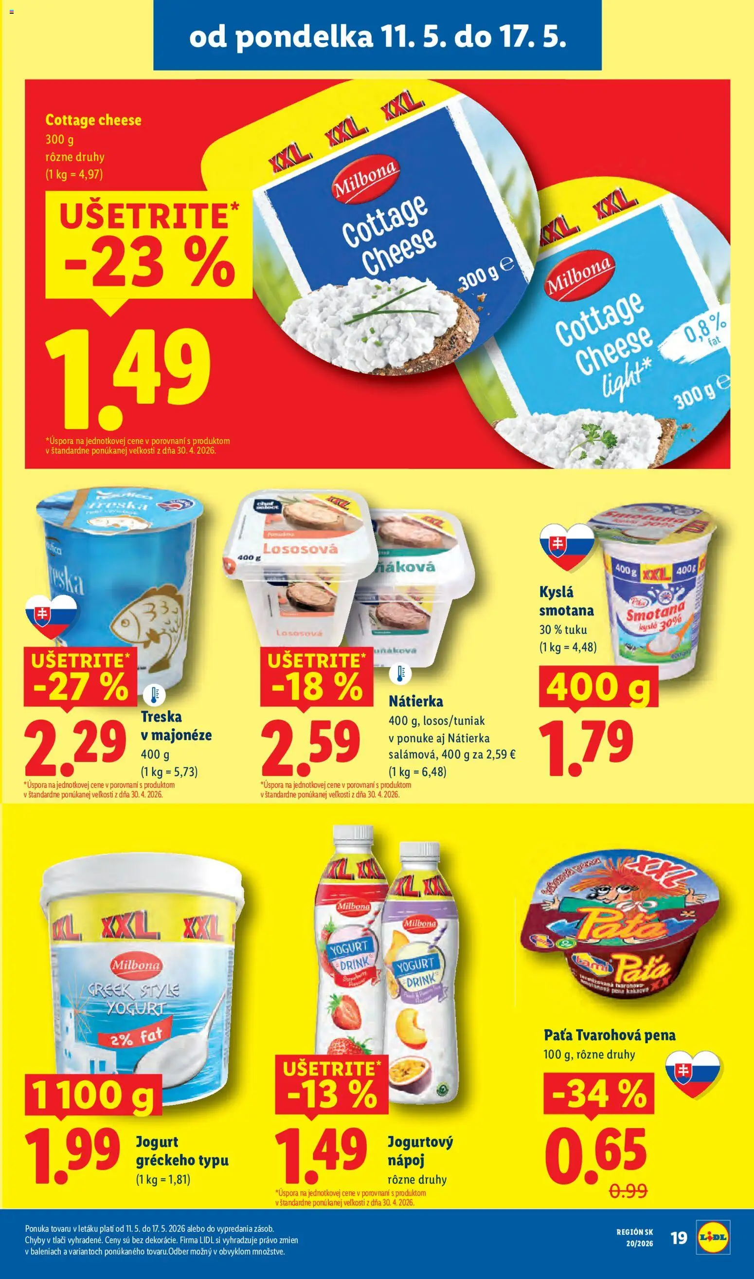 Nové Lidl akcie – leták je platný od 11.05.2026 | Strana: 23 | Produkty: Jogurt, Smotana, Treska