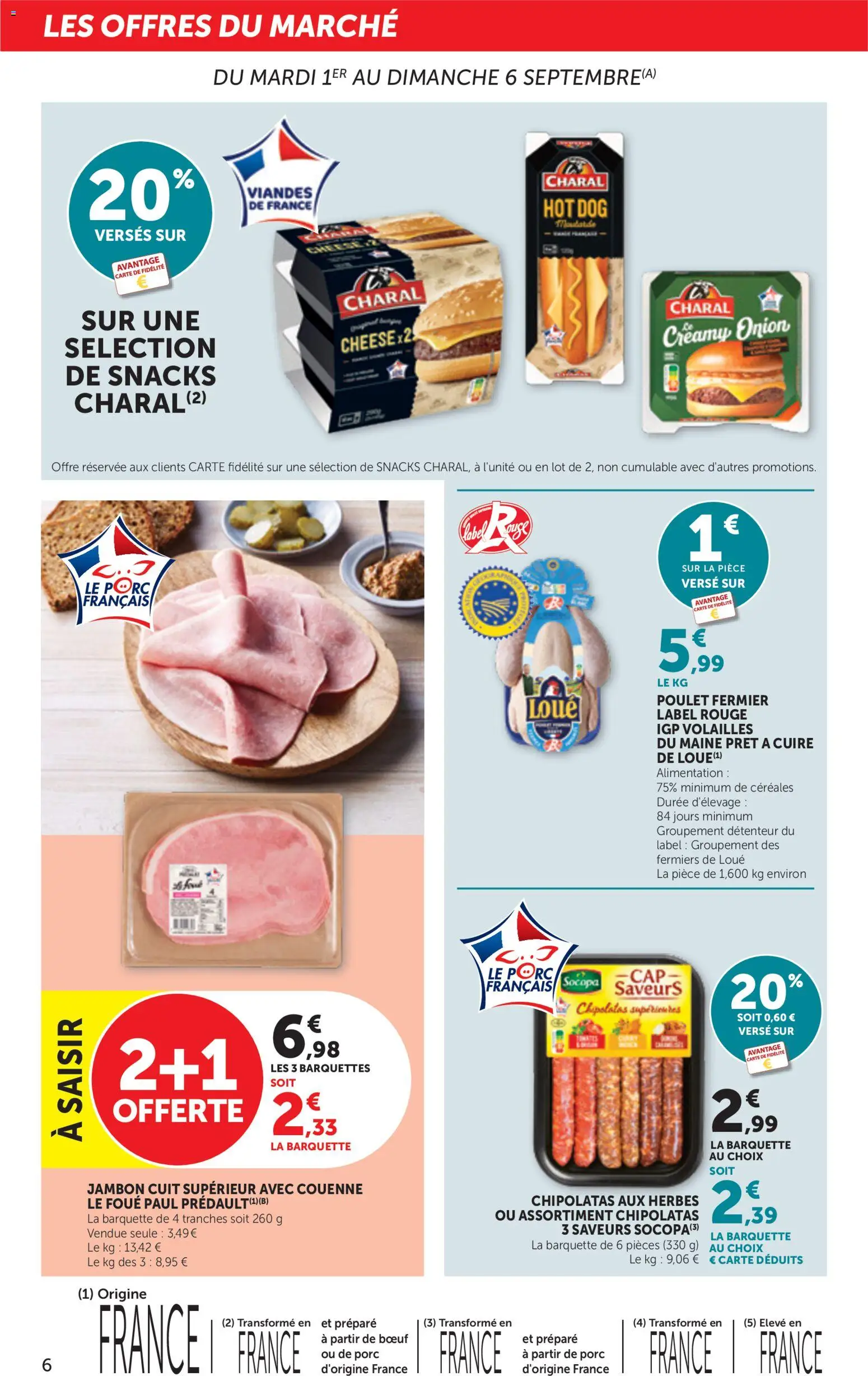 {H1} | Page: 6 | Produits: Chipolatas, Jambon, Porc, Céréales