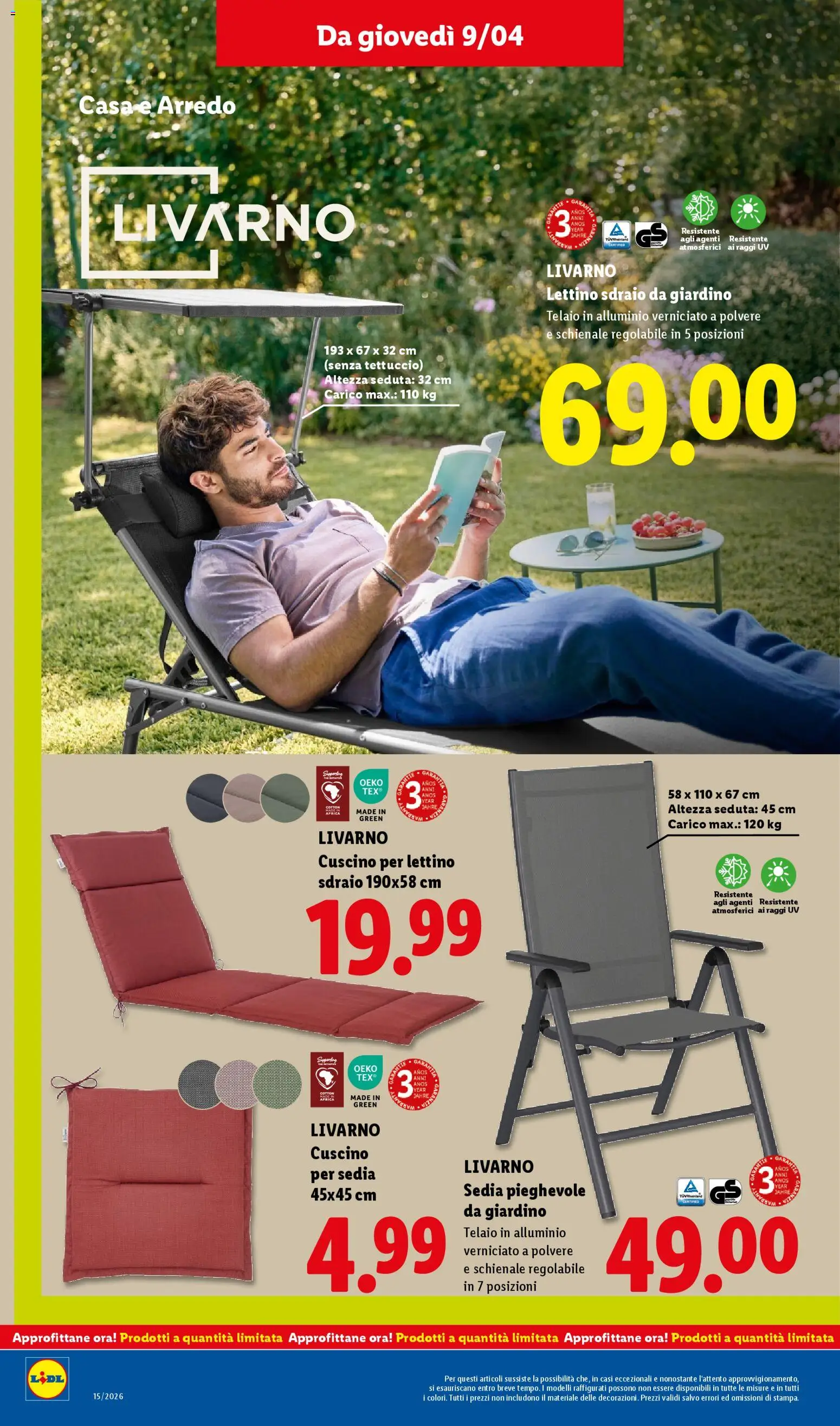 Volantino Lidl del 09.04.2026 | Pagina: 28 | Prodotti: Sdraio, Lettino, Alluminio, Cuscino
