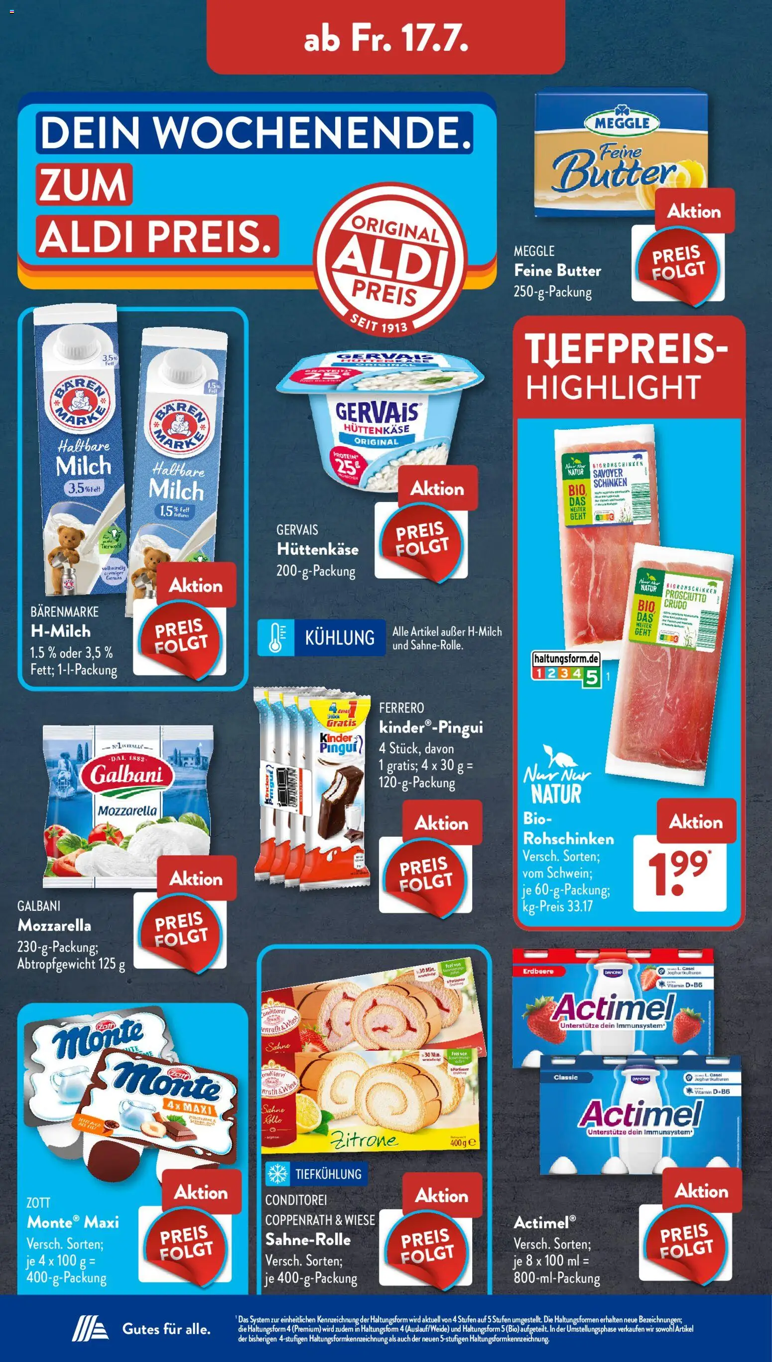 Aldi Süd Prospekt – gültig ab 13.07.2026 | Seite: 13 | Produkte: Actimel, Milch, Schinken, Hüttenkäse