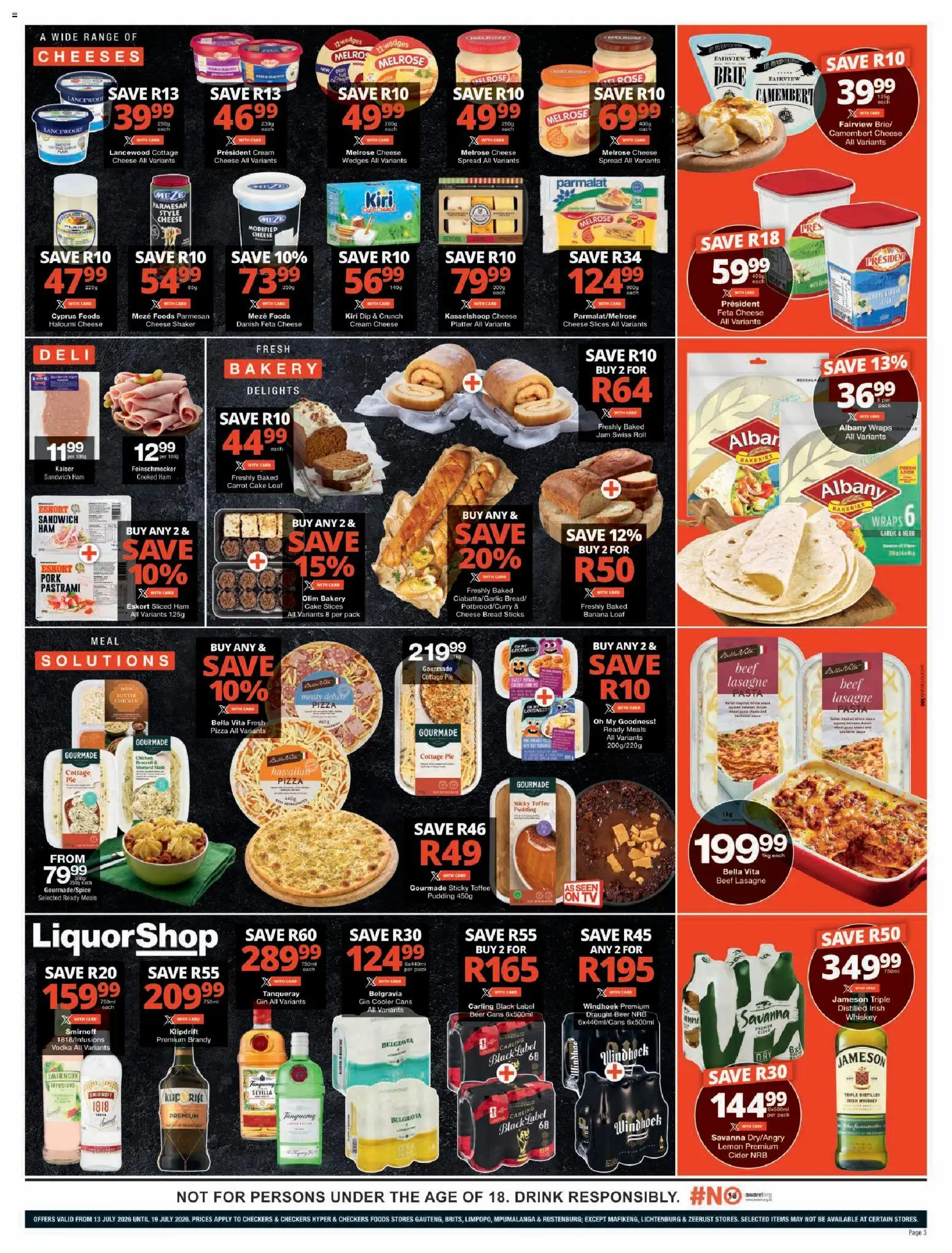 New Checkers catalogue – valid from 13/07/2026 | Page: 3 | Products: Bakery, Cooler, Pork, Máscara de pestañas