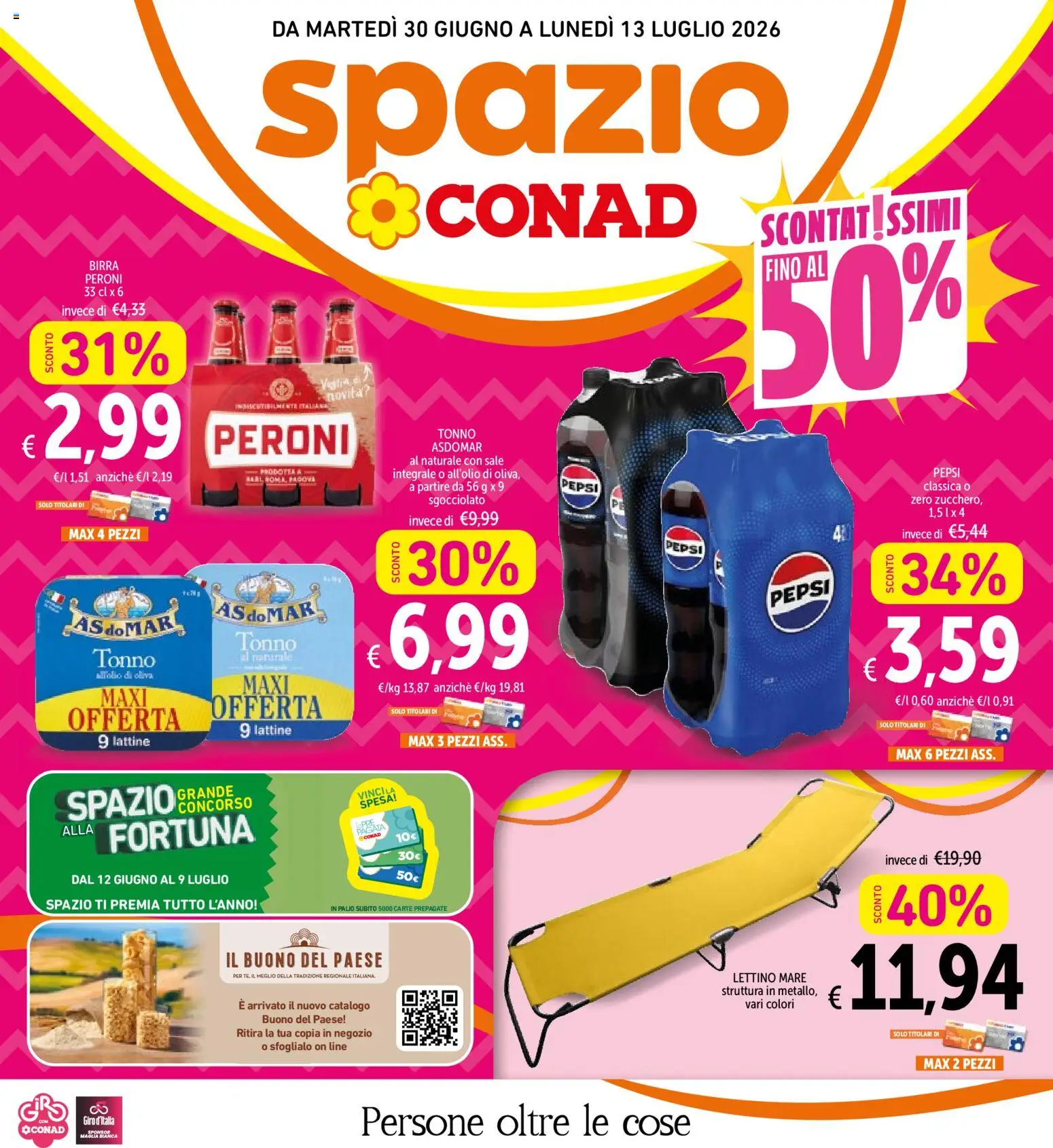 Volantino Spazio Conad del 30/06/2026 | Pagina: 1 | Prodotti: Sale, Lettino, Tonno, Pepsi