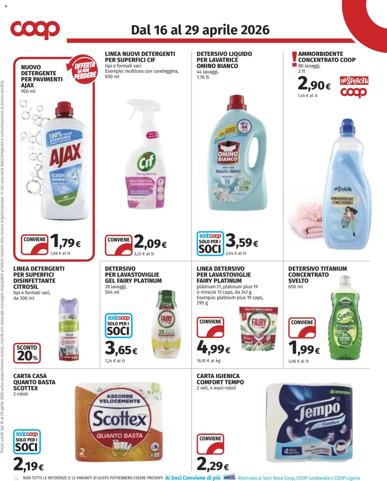 Volantino COOP del 16.04.2026 | Pagina: 14 | Prodotti: Carta igienica, Ammorbidente, Lavastoviglie, Data