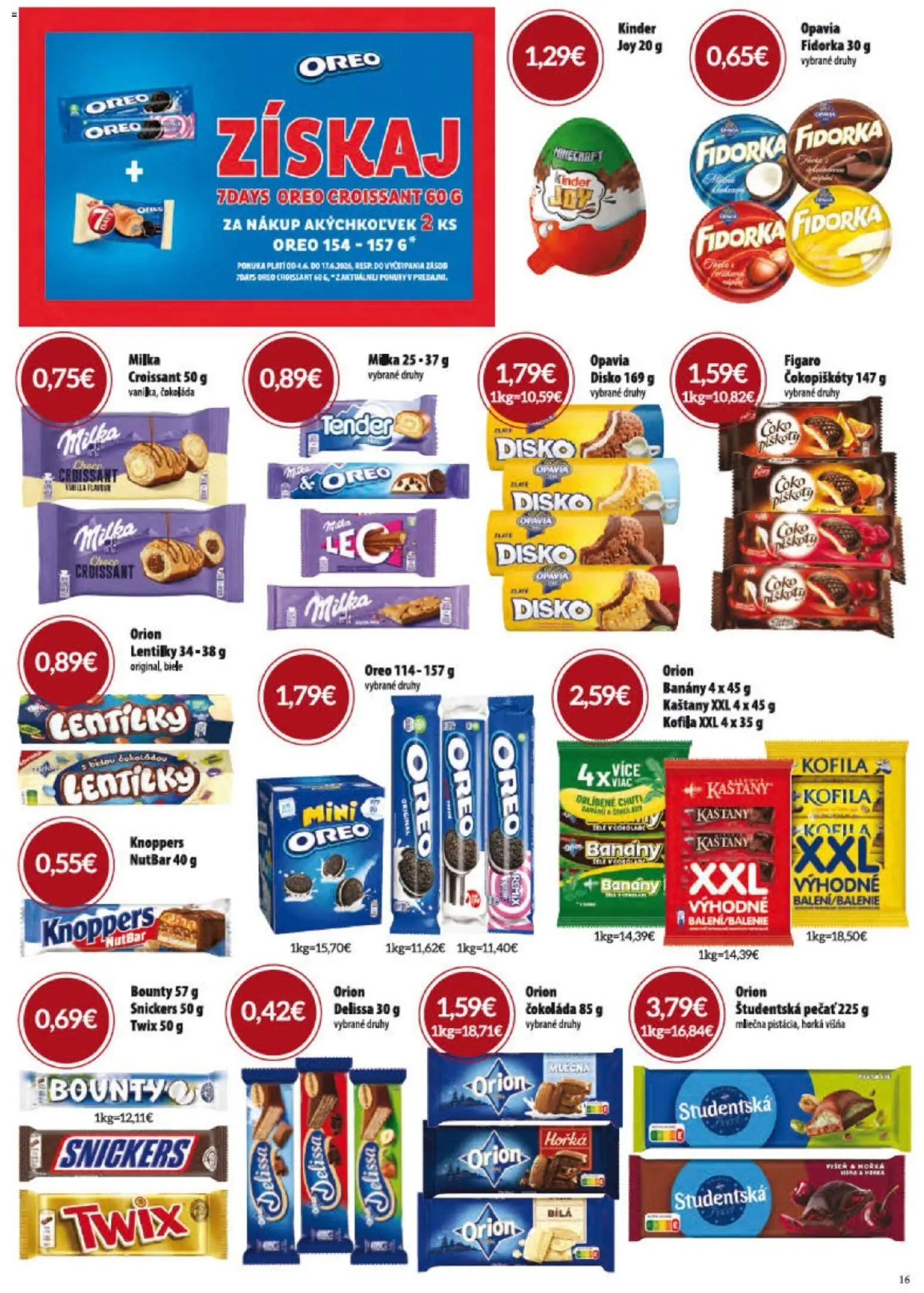 Nové KARMEN CBA akcie – leták je platný od 04.06.2026 | Strana: 16 | Produkty: Banány, Croissant, Kinder, Milka