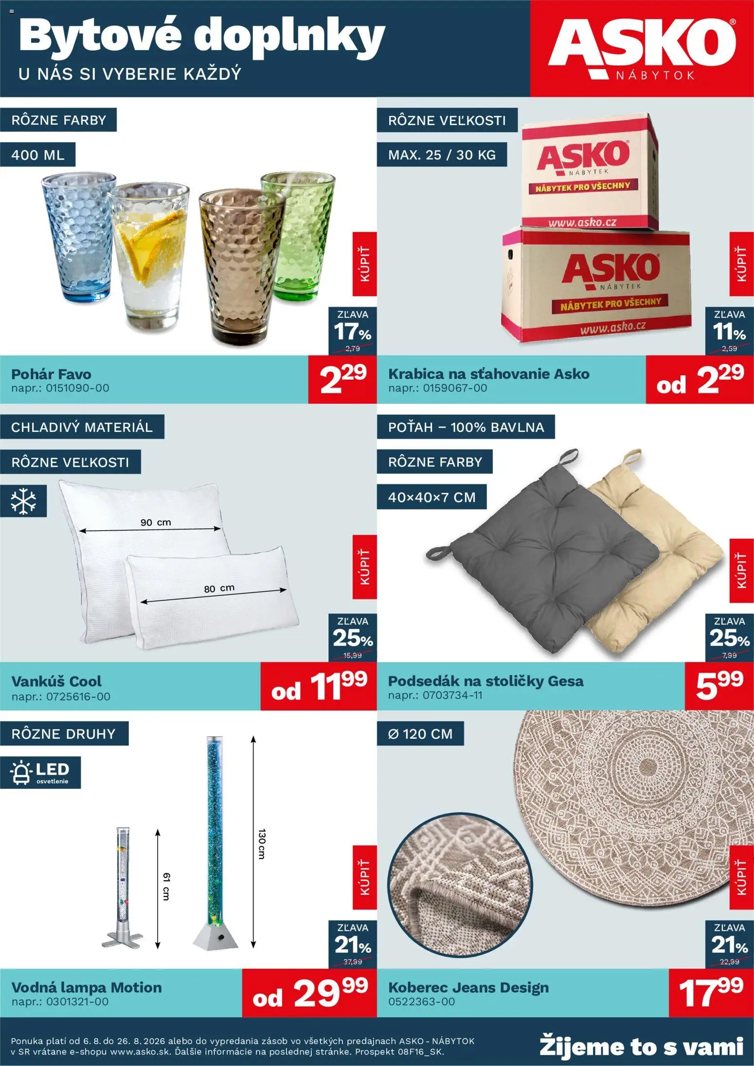 Nové ASKO nábytok akcie – leták je platný od 06.08.2026 | Strana: 1 | Produkty: Nábytok, Stoličky, Led osvetlenie, Osvetlenie