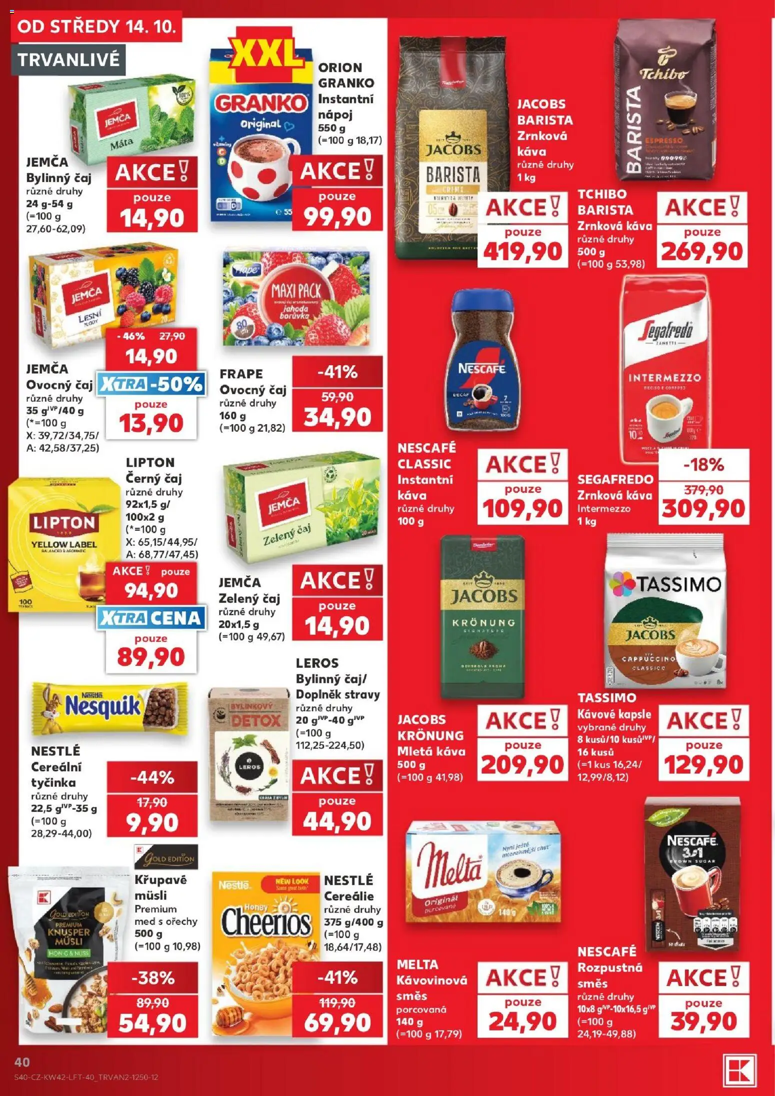 Kaufland leták - Brno od 14.10.2026 | Strana: 40 | Produkty: Káva, Jacobs, Nescafé, Cappuccino