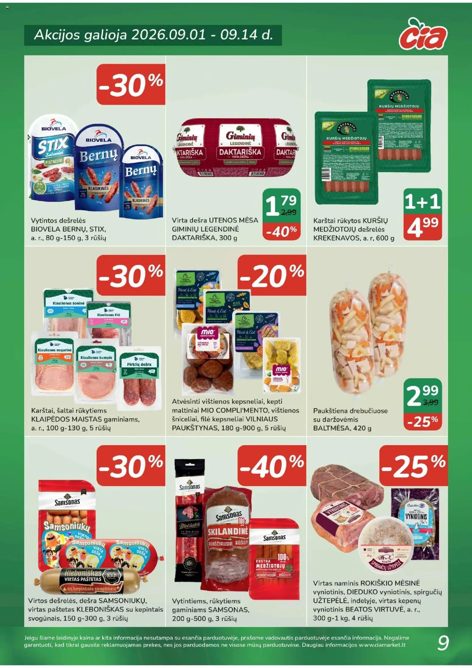 ČIA MARKET akcijos nuo 2026.09.01 | Puslapis: 9 | Prekių: Kiaulienos, Paštetas, Dešrelės, Dešra