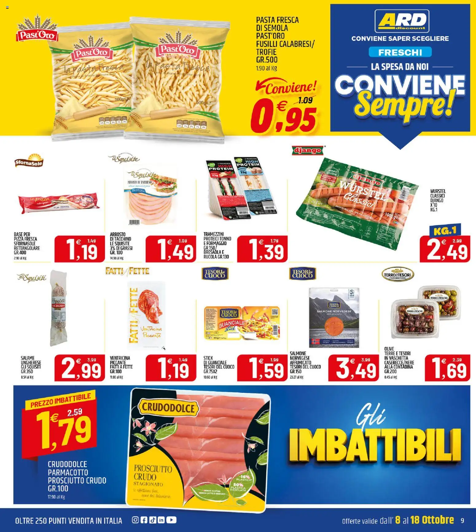 Volantino ARD Discount del 08/10/2026 | Pagina: 9 | Prodotti: Salame, Salmone, Tonno, Semola
