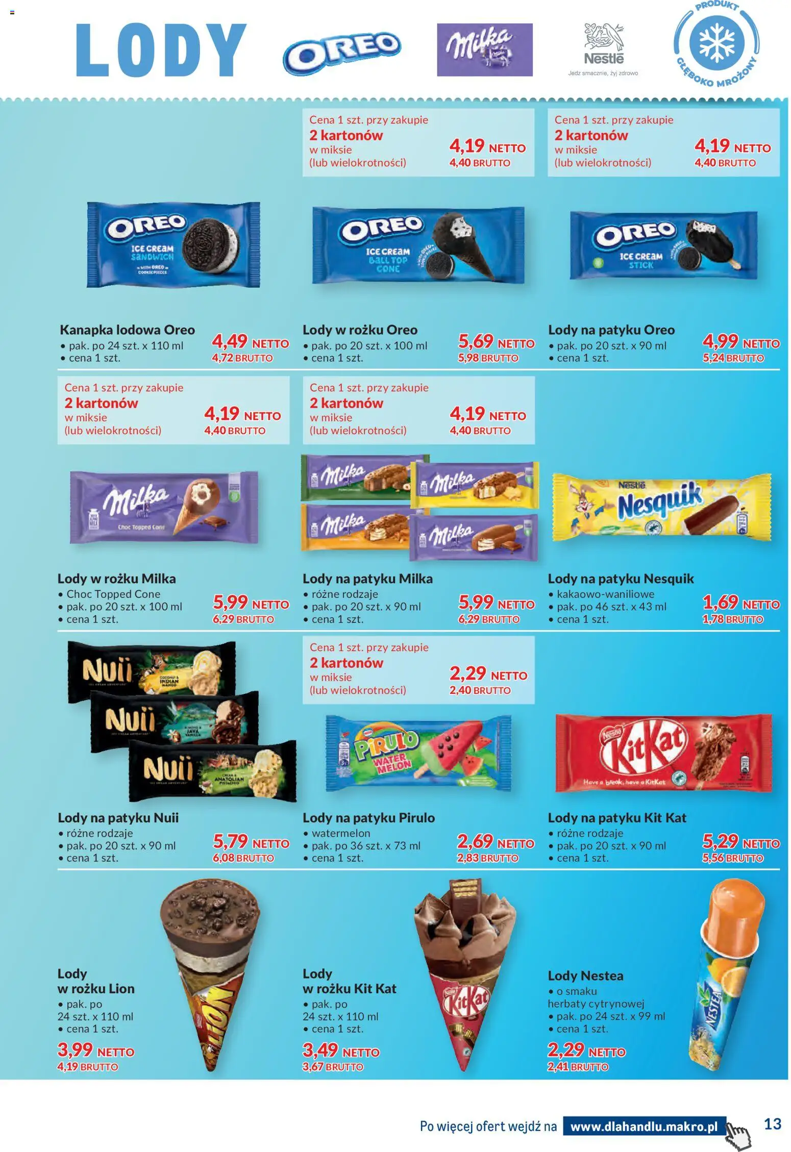Makro gazetka - Dystrybucja do sklepów od 12.05.2026 | Strona: 13 | Produkty: Top, Milka, Lody na patyku, Lody