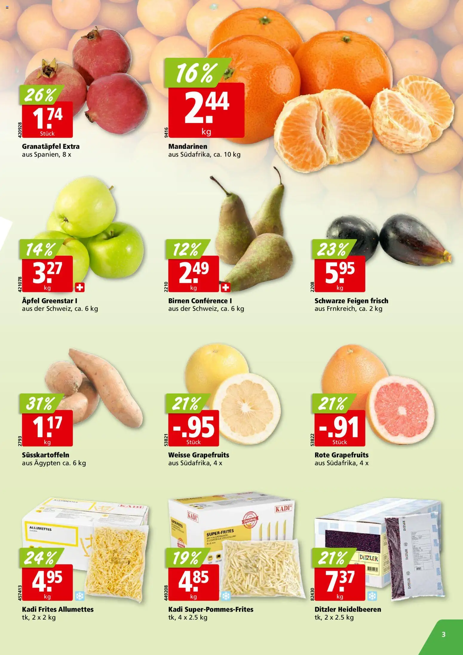 Aligro aktionen Chavannes, Matran, Genf, Sitten – gültig ab 28.09.2026 | Seite: 3 | Produkte: Granatapfel, Äpfel, Mandarinen, Süßkartoffeln