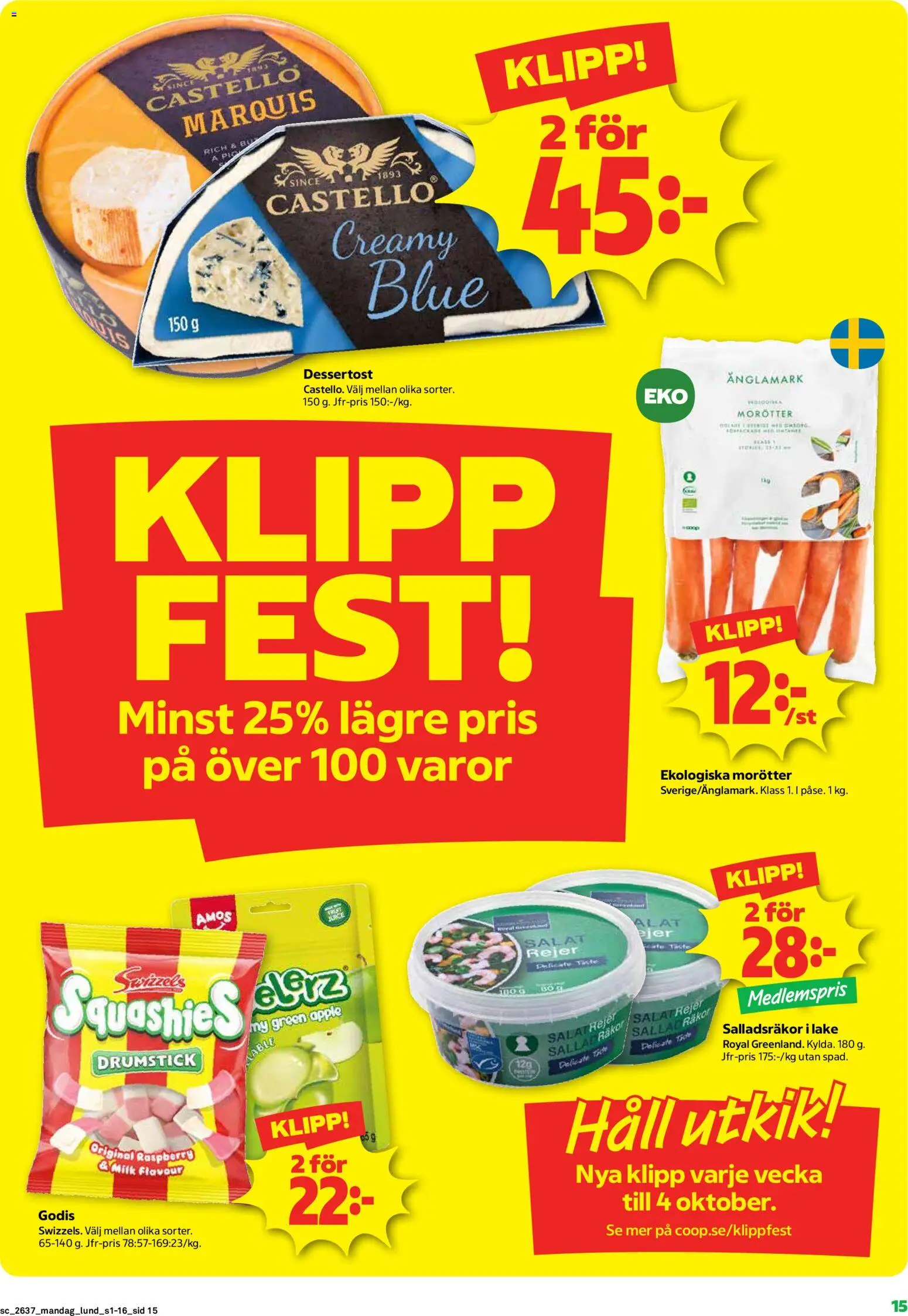 Coop Forum reklamblad aktuell från 07/09/2026 | Sida: 15 | Produkter: Räkor, Godis, Sallad, Häll