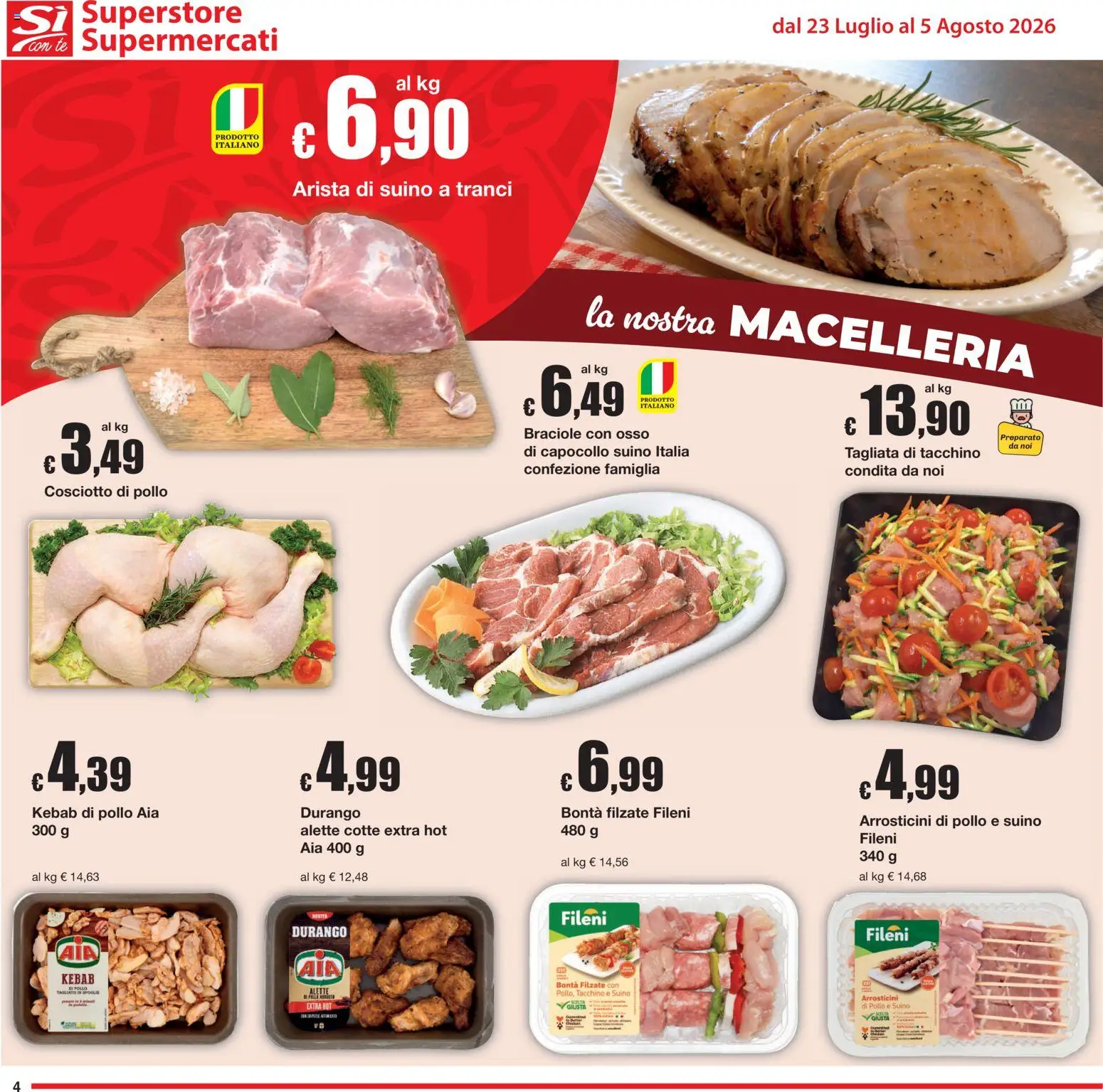 Volantino Sì con Te del 23/07/2026 | Pagina: 4 | Prodotti: Pollo, Tè, Tacchino, Arrosticini