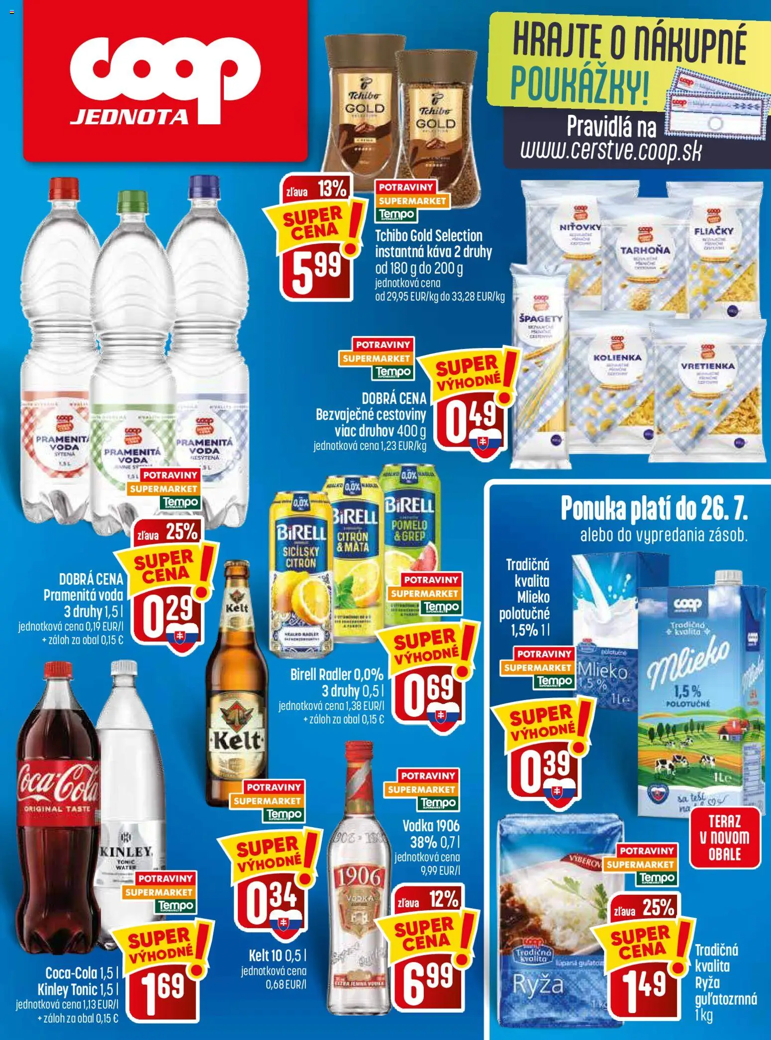 Nové COOP Jednota akcie – leták je platný od 23.07.2026 | Strana: 28 | Produkty: Mlieko, Kelt, Tarhoňa, Špagety