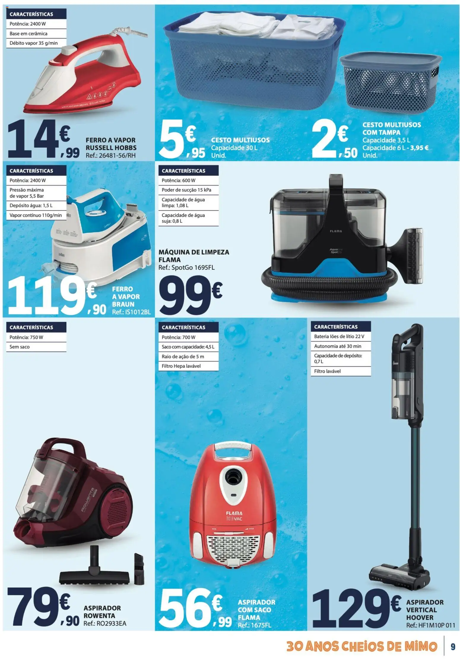 E.Leclerc folheto Especial Limpeza do Lar │ válido de 09.06.2026 | Página: 9 | Produtos: Agua, Ferro a vapor, Ferro, Aspirador