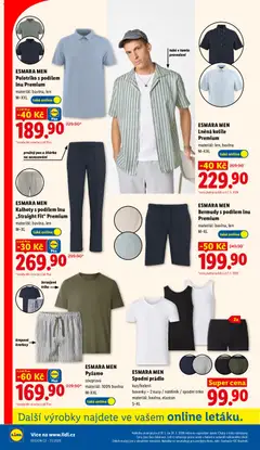 Náhled letáku ESMARA MEN Kalhoty s podílem Inu „Straight Fit“ Premium, materiál: bavlna, len, M-XL od 18.05.2026 | Strana: 34 | Produkty: Košile, Kraťasy, Spodní prádlo, Boxerky